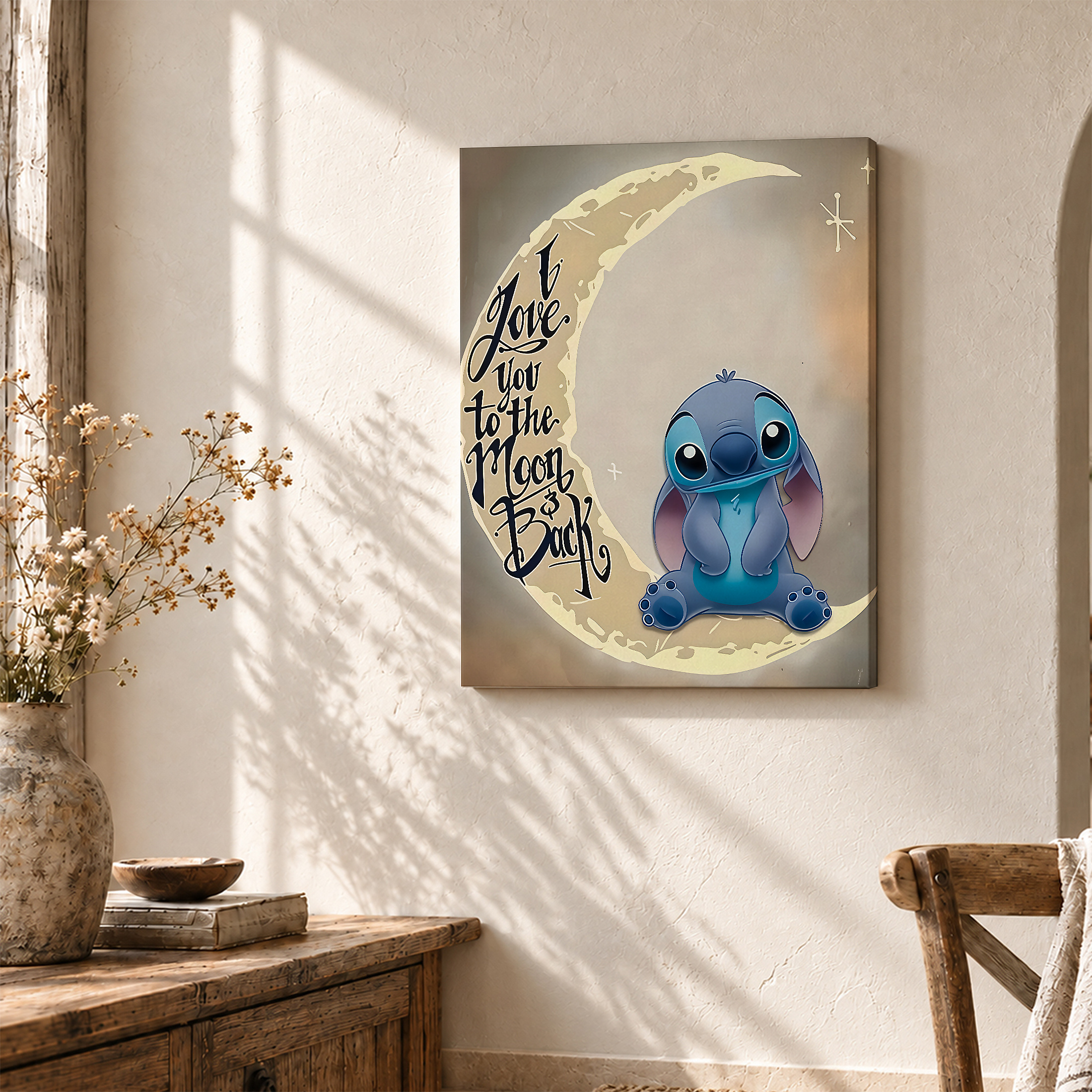 Stitch Moon Love Framed Canvas Wall Art - Ready to Hang Decor - Image 3