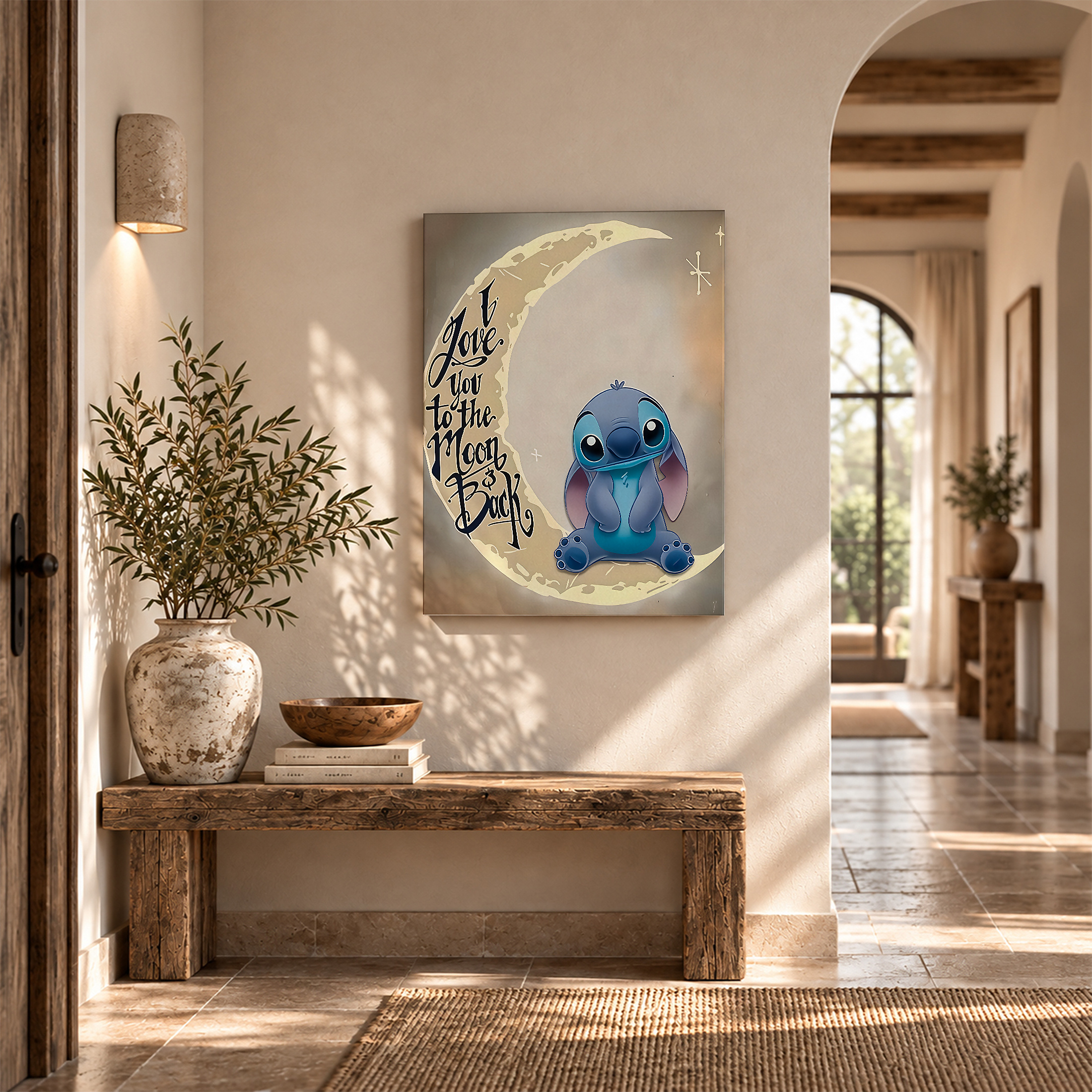 Stitch Moon Love Framed Canvas Wall Art - Ready to Hang Decor - Image 6
