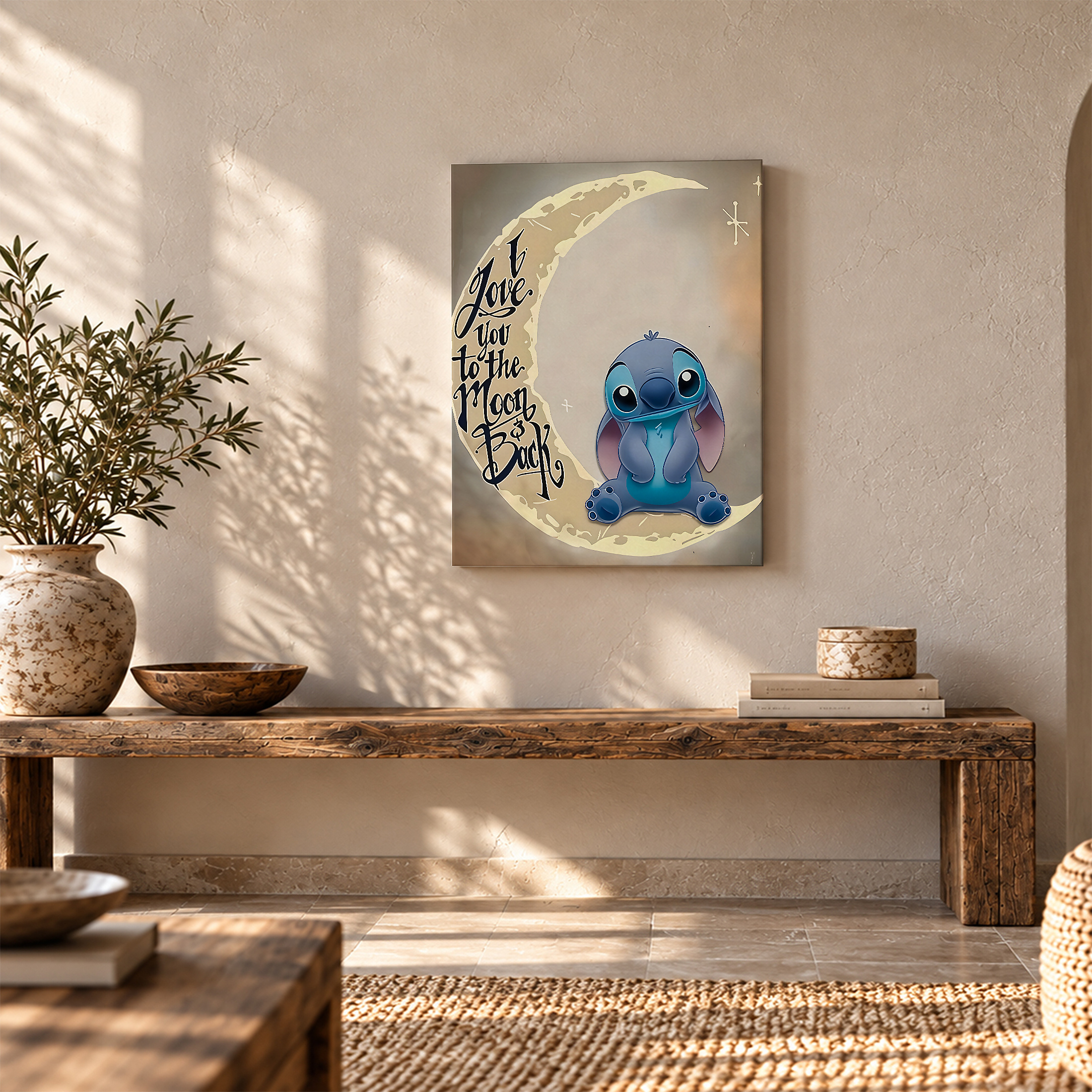 Stitch Moon Love Framed Canvas Wall Art - Ready to Hang Decor - Image 5