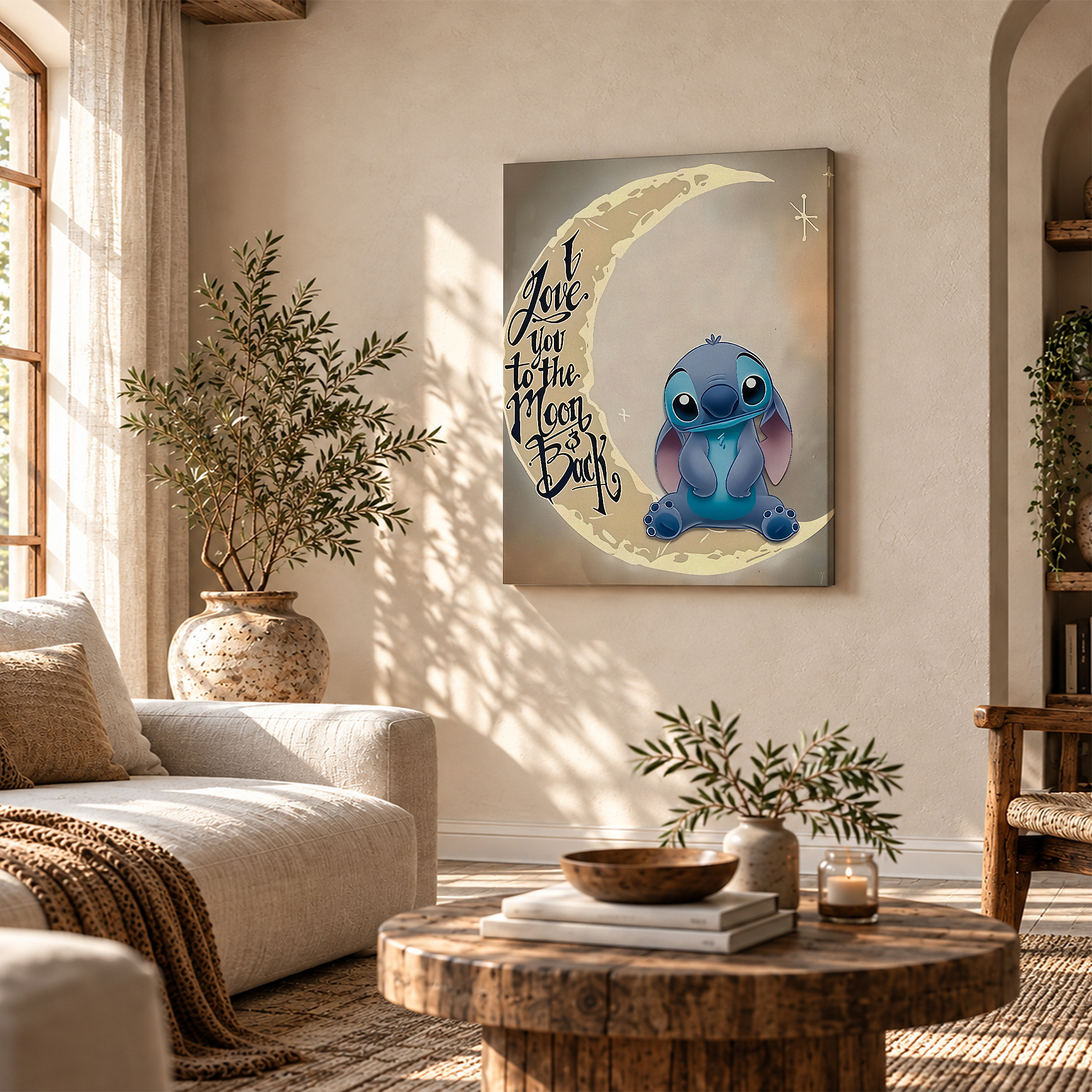 Stitch Moon Love Framed Canvas Wall Art - Ready to Hang Decor - Image 4