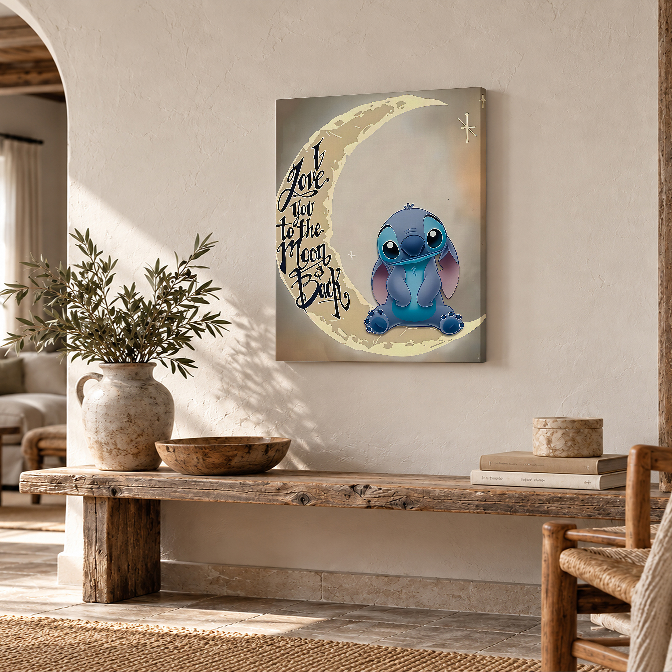 Stitch Moon Love Framed Canvas Wall Art - Ready to Hang Decor - Image 2