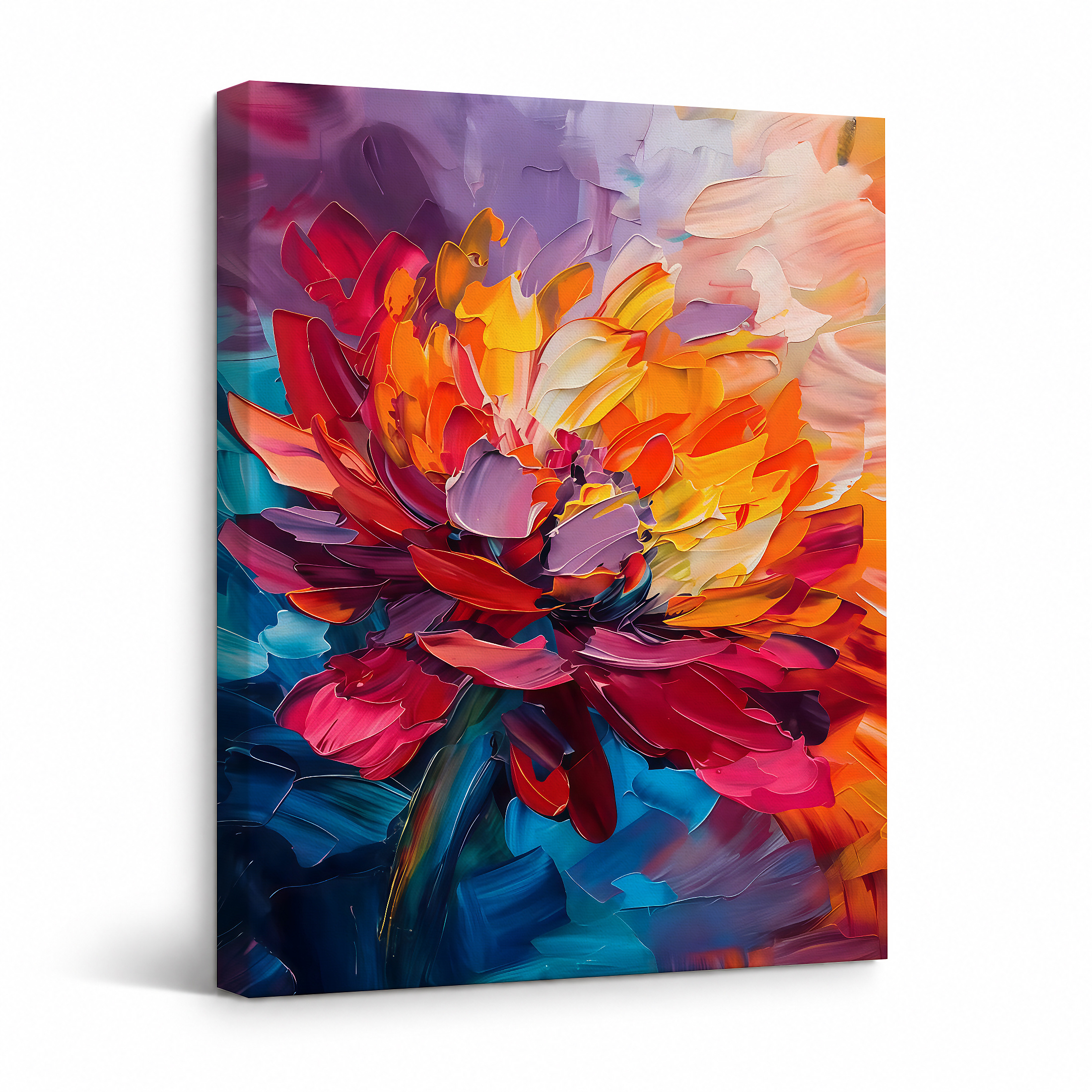 Vibrant Floral Abstract Framed Canvas Wall Art - Ready to Hang