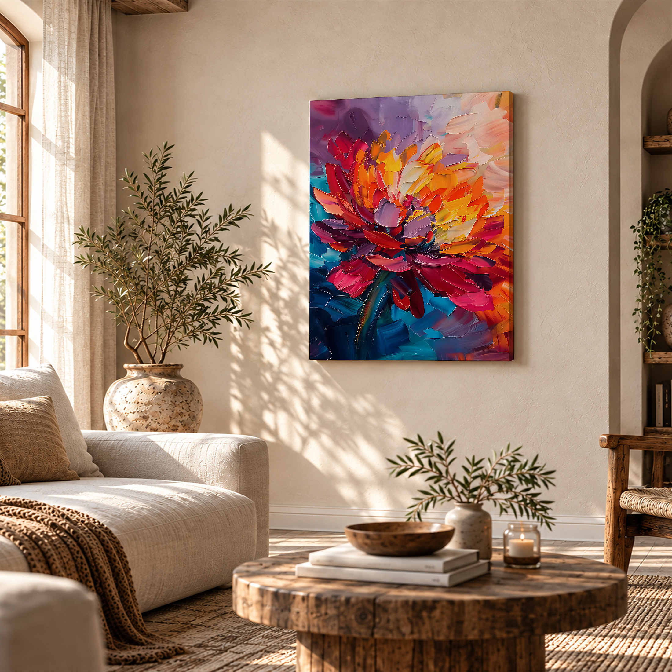 Vibrant Floral Abstract Framed Canvas Wall Art - Ready to Hang - Image 4