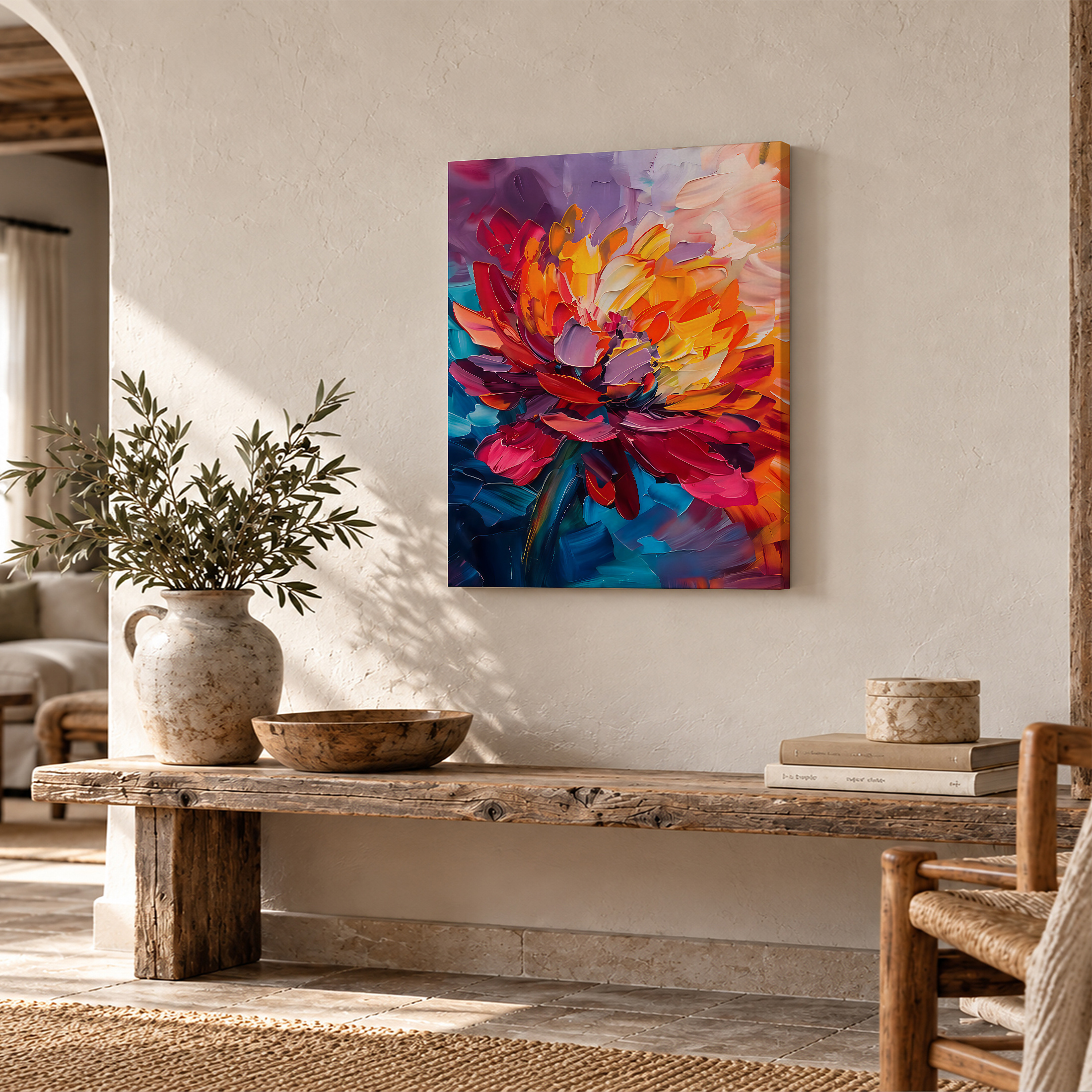 Vibrant Floral Abstract Framed Canvas Wall Art - Ready to Hang - Image 2
