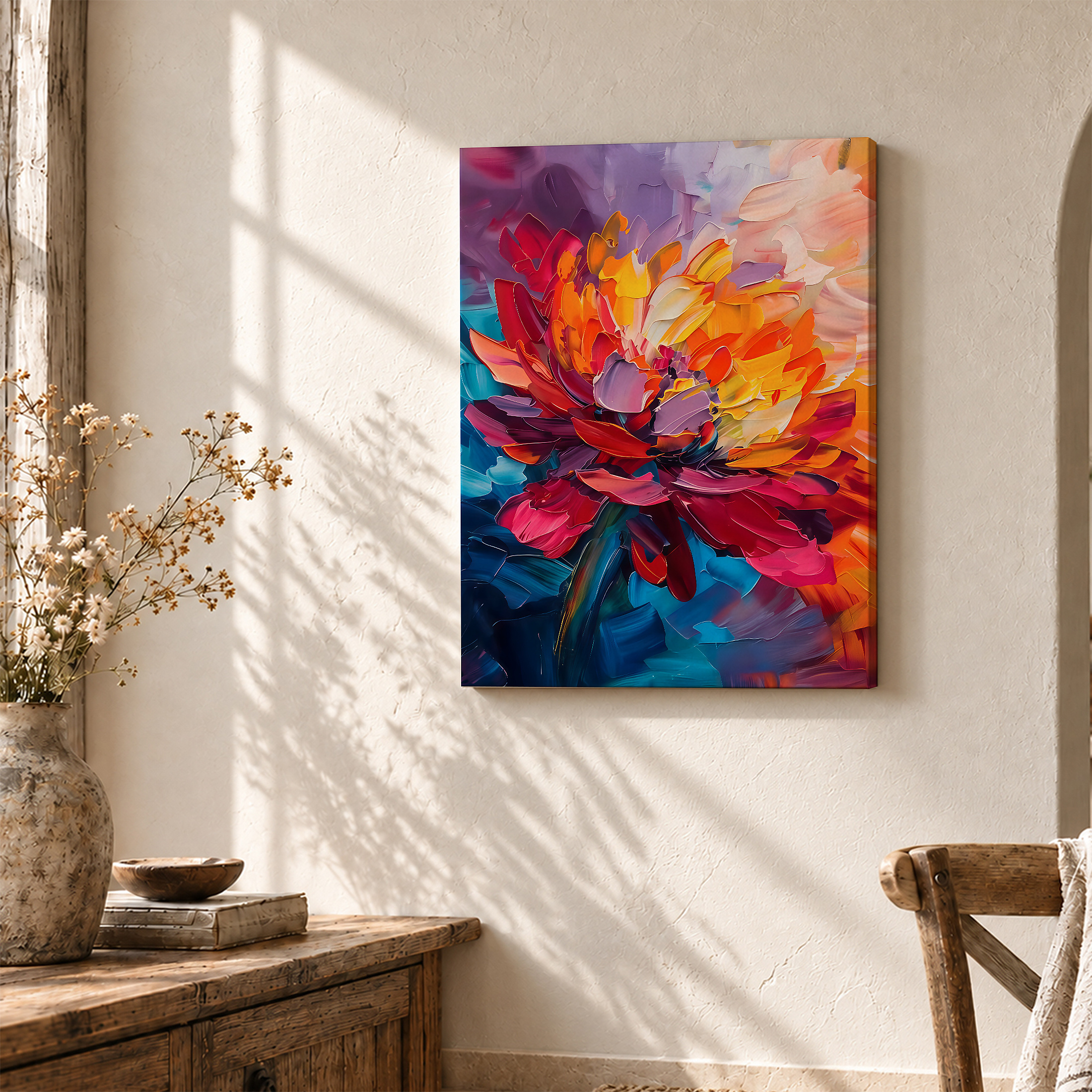 Vibrant Floral Abstract Framed Canvas Wall Art - Ready to Hang - Image 3