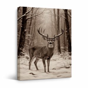 Snowy Forest Deer Framed Canvas Wall Art Ready to Hang
