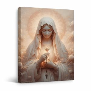 Serene Virgin Mary Halo Framed Canvas Wall Art