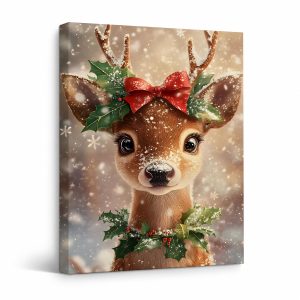 Christmas Reindeer Framed Canvas Wall Art Ready to Hang
