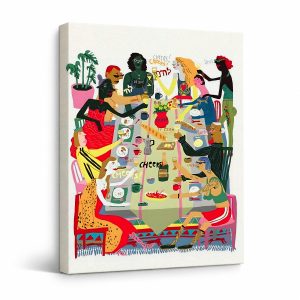 Vibrant Diverse Celebration Feast Framed Canvas Wall Art