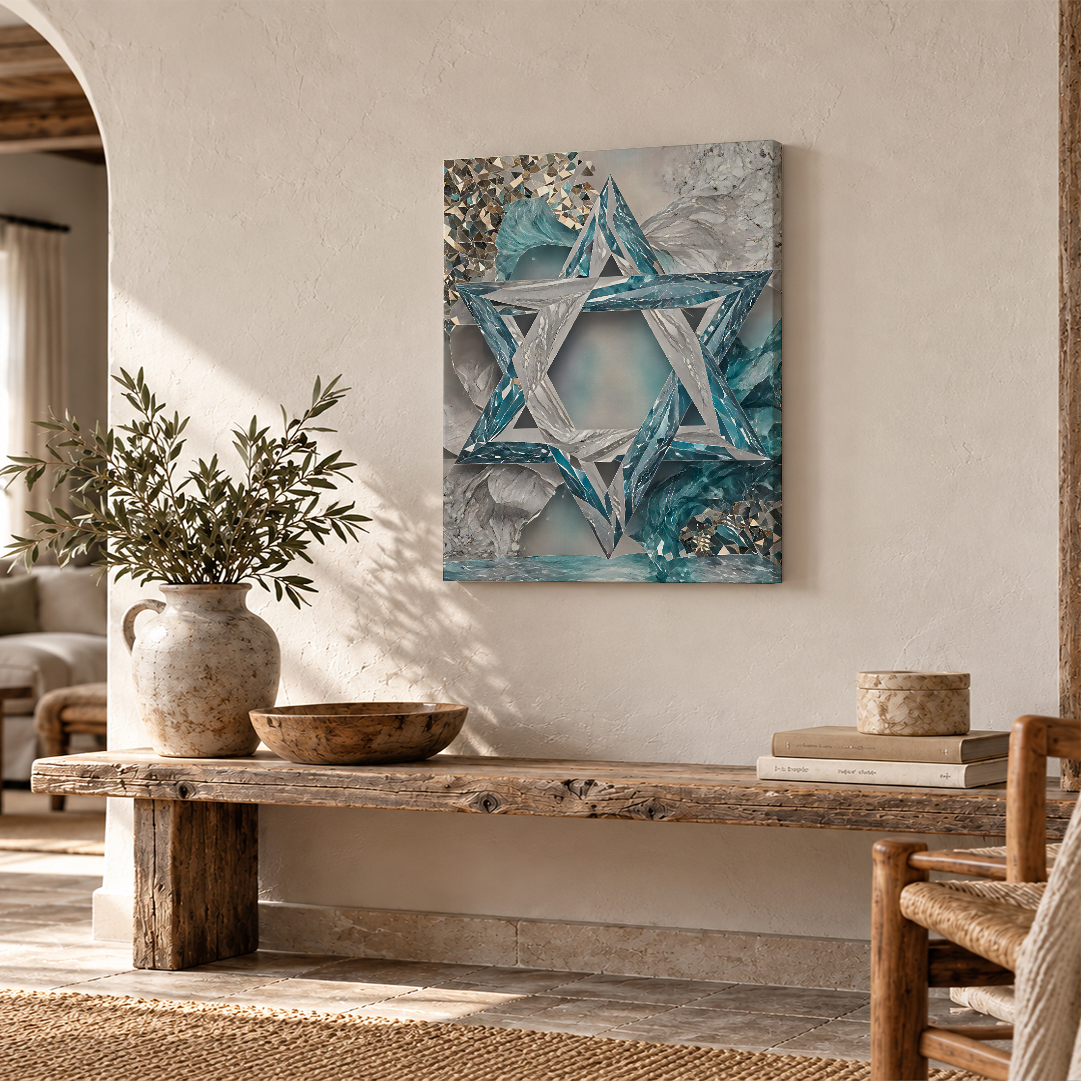 Crystal Star of David Framed Canvas Wall Art - Modern Home Decor - Image 2