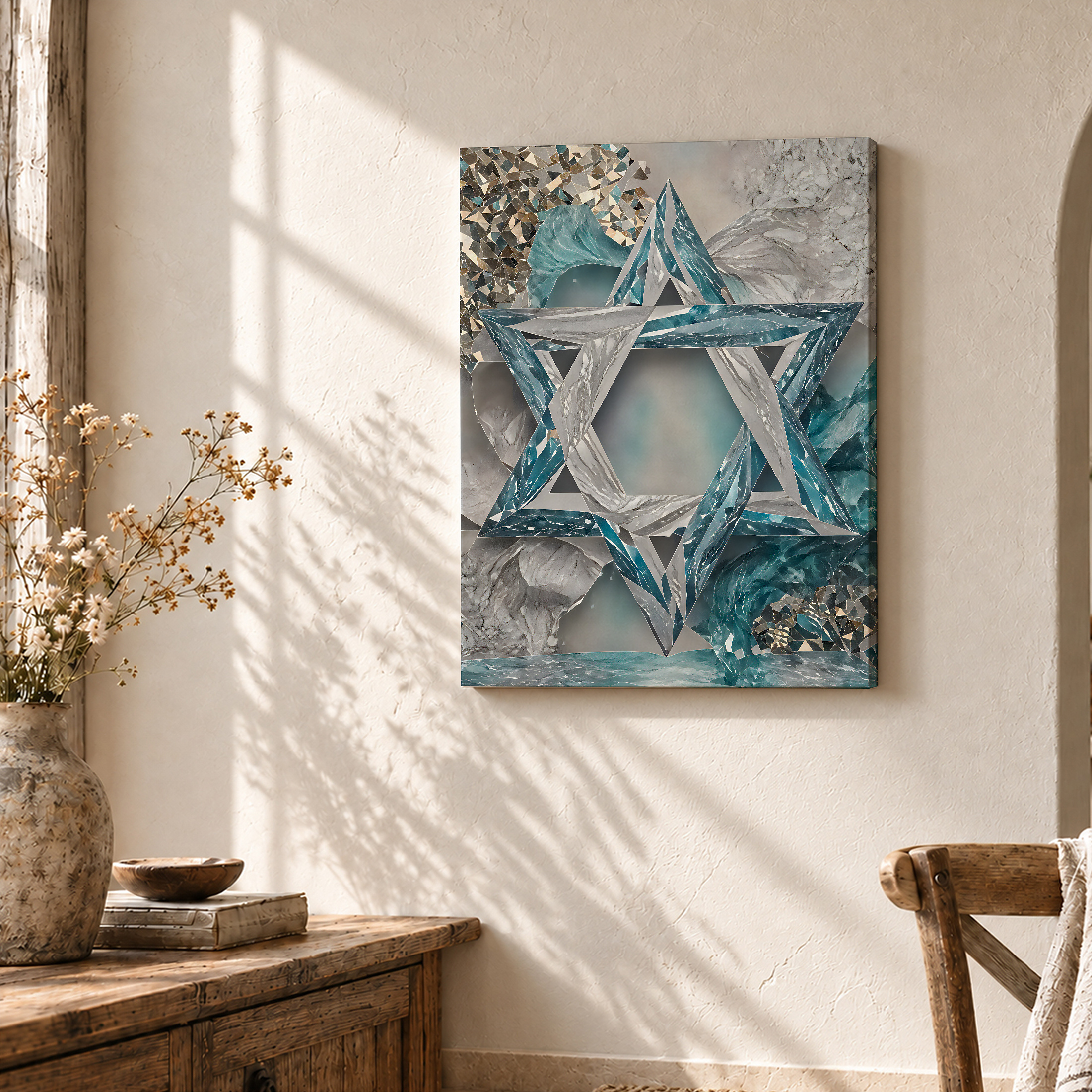 Crystal Star of David Framed Canvas Wall Art - Modern Home Decor - Image 3