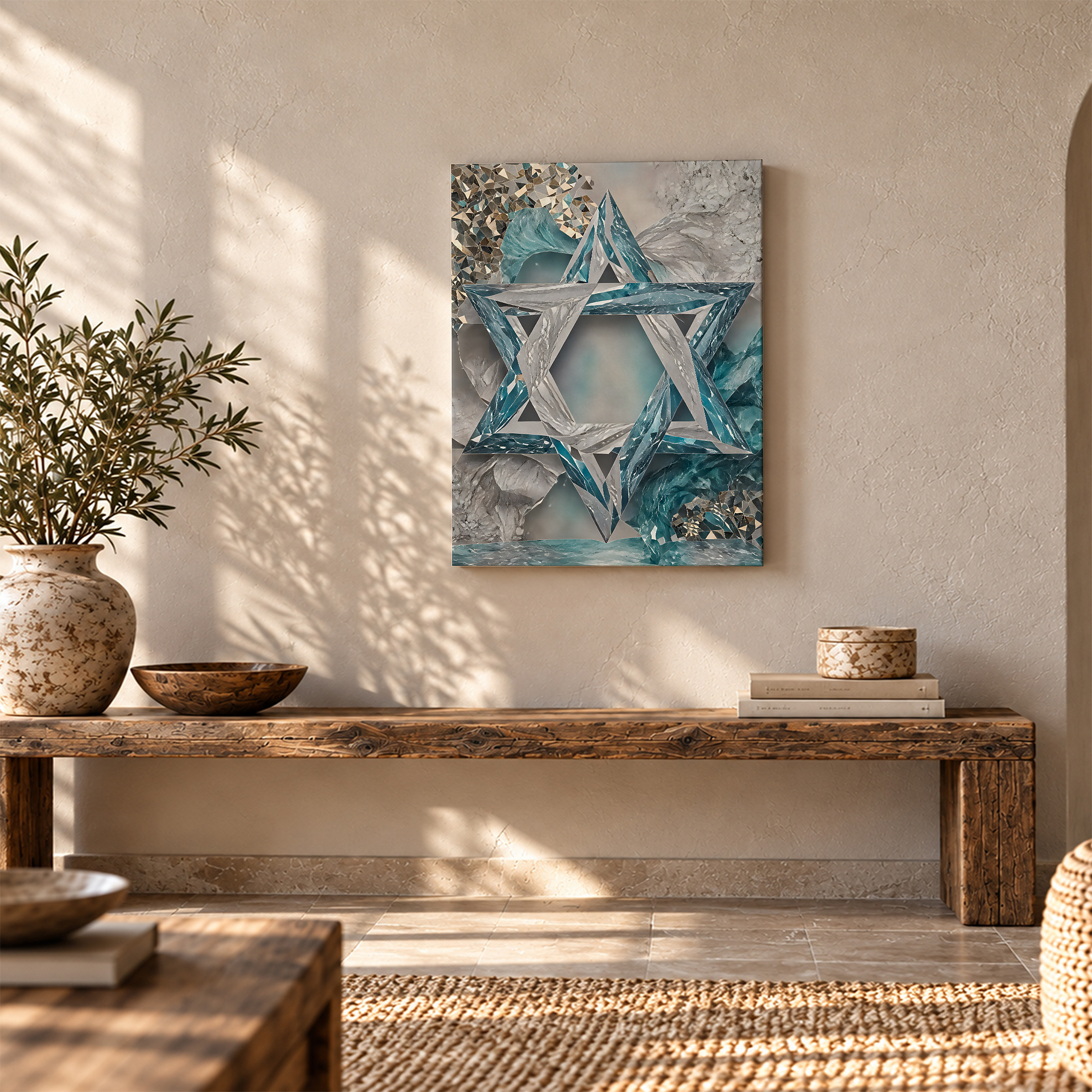 Crystal Star of David Framed Canvas Wall Art - Modern Home Decor - Image 5