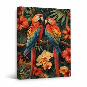 Tropical Macaw Parrots Framed Canvas Wall Art - Ready to Hang
