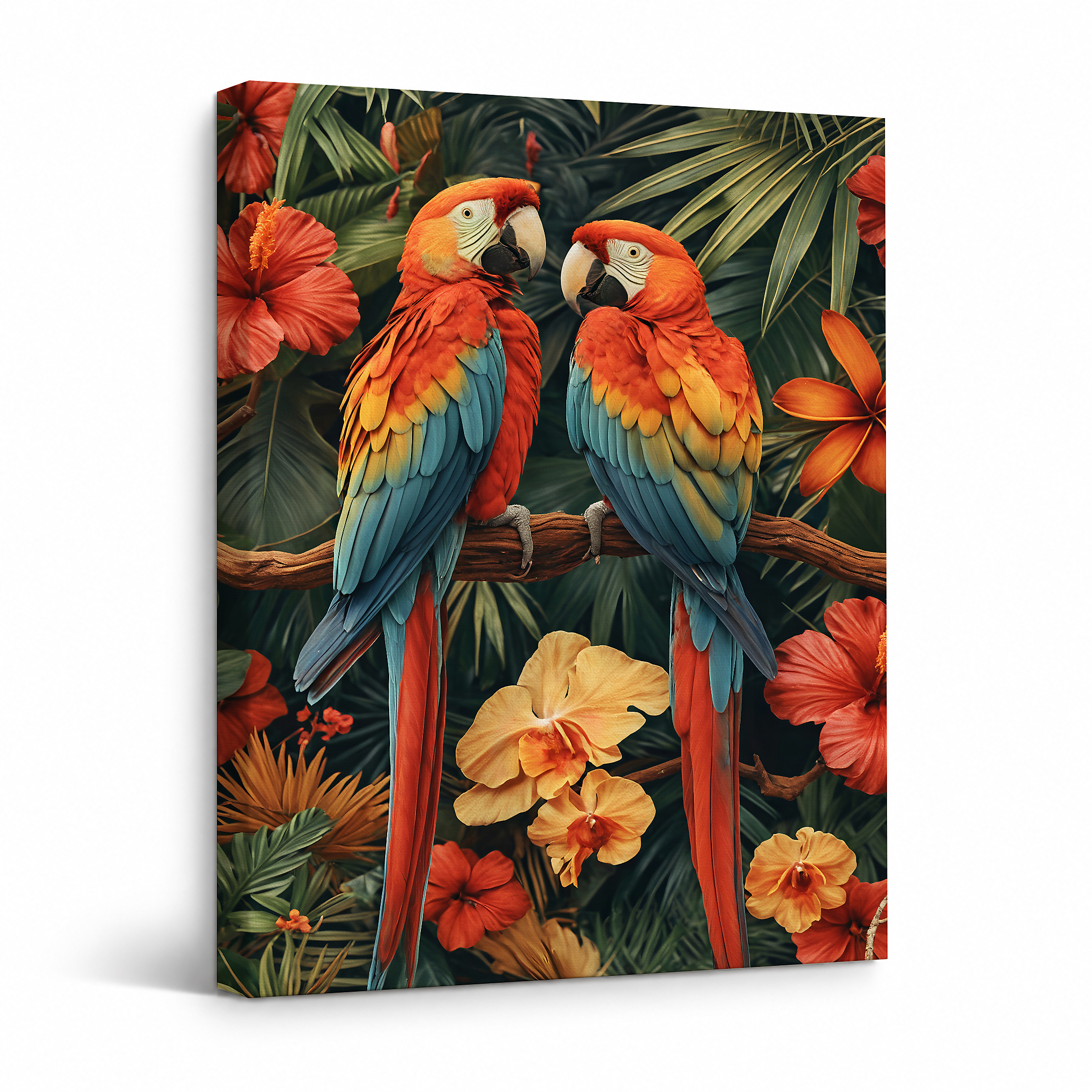 Tropical Macaw Parrots Framed Canvas Wall Art - Ready to Hang