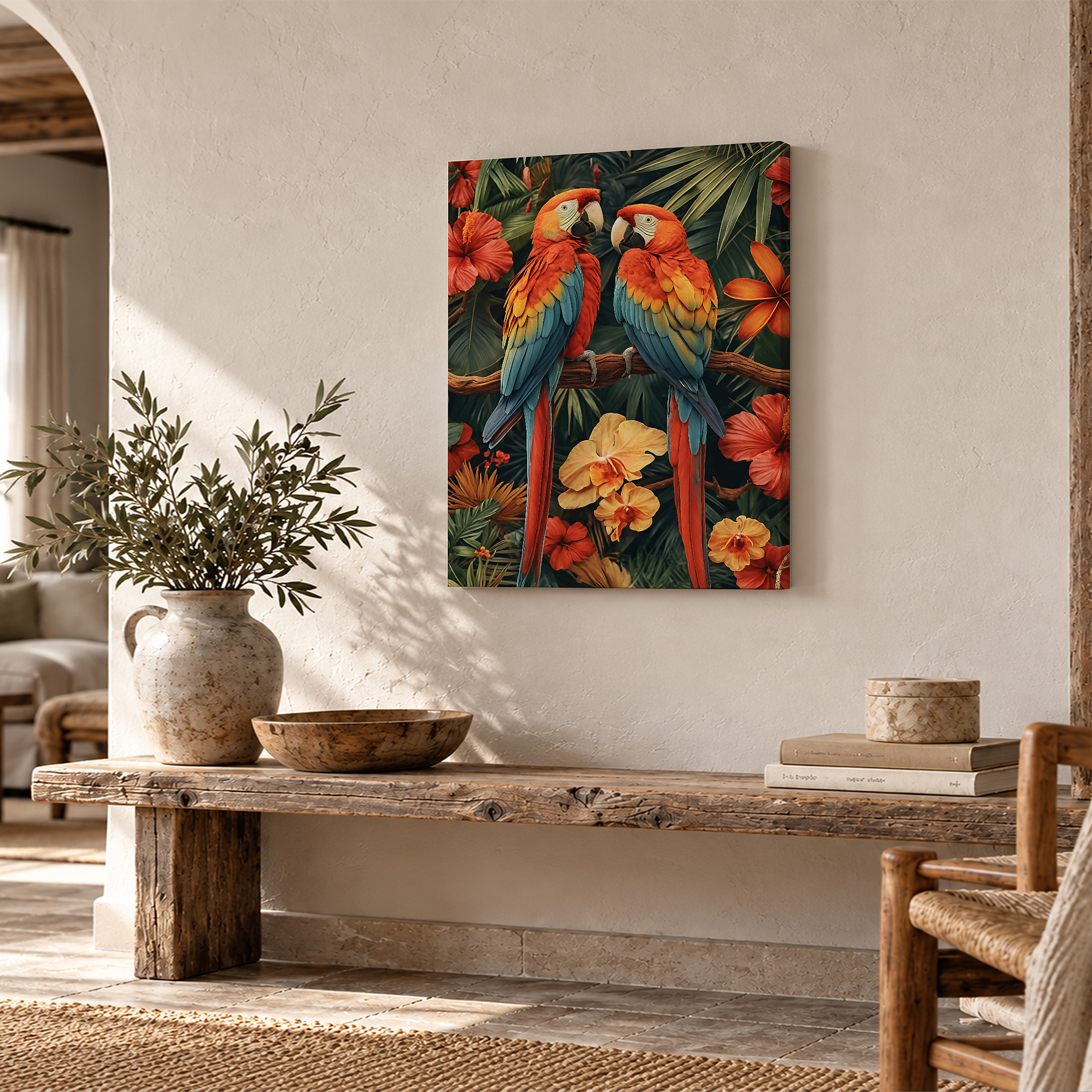 Tropical Macaw Parrots Framed Canvas Wall Art - Ready to Hang - Image 2