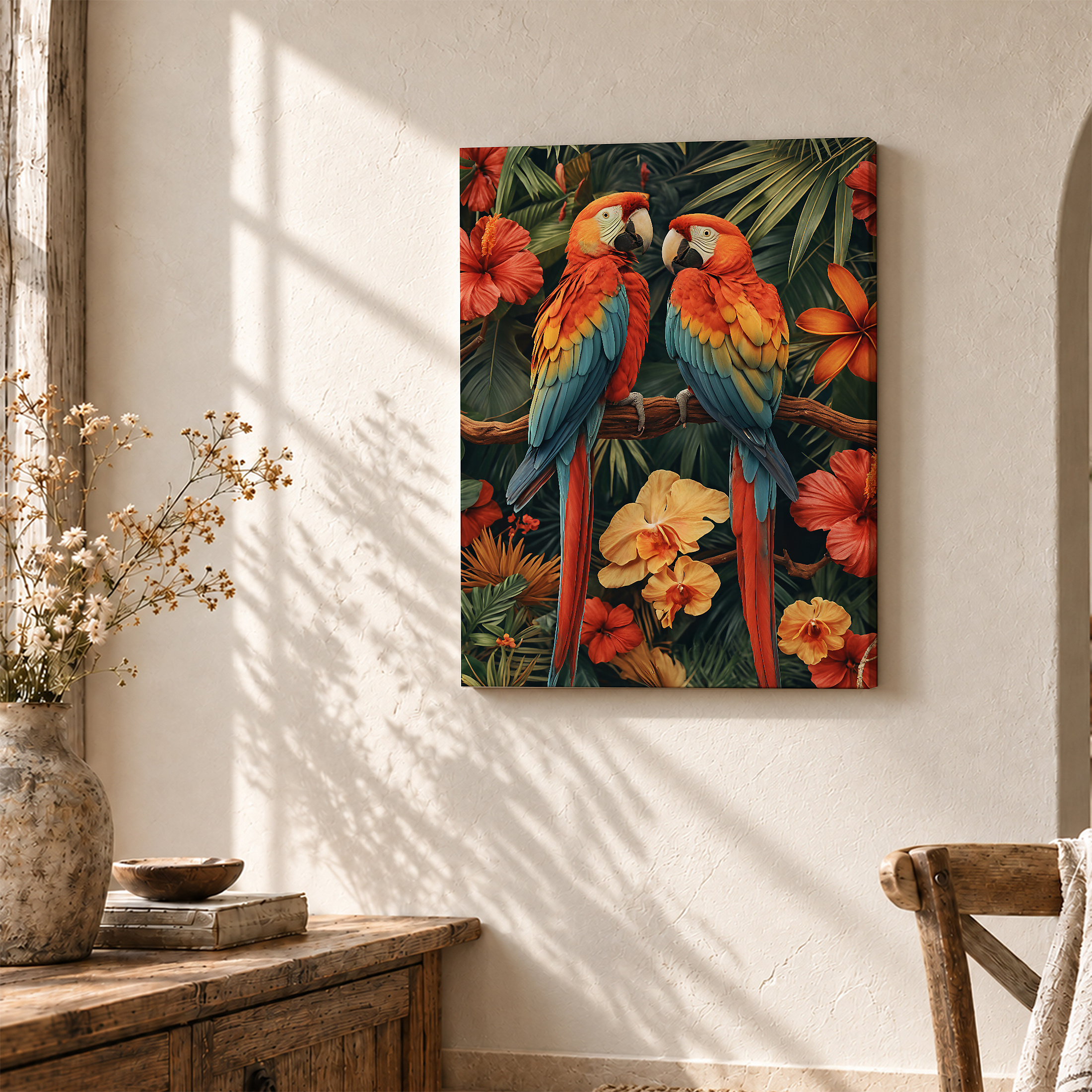 Tropical Macaw Parrots Framed Canvas Wall Art - Ready to Hang - Image 3