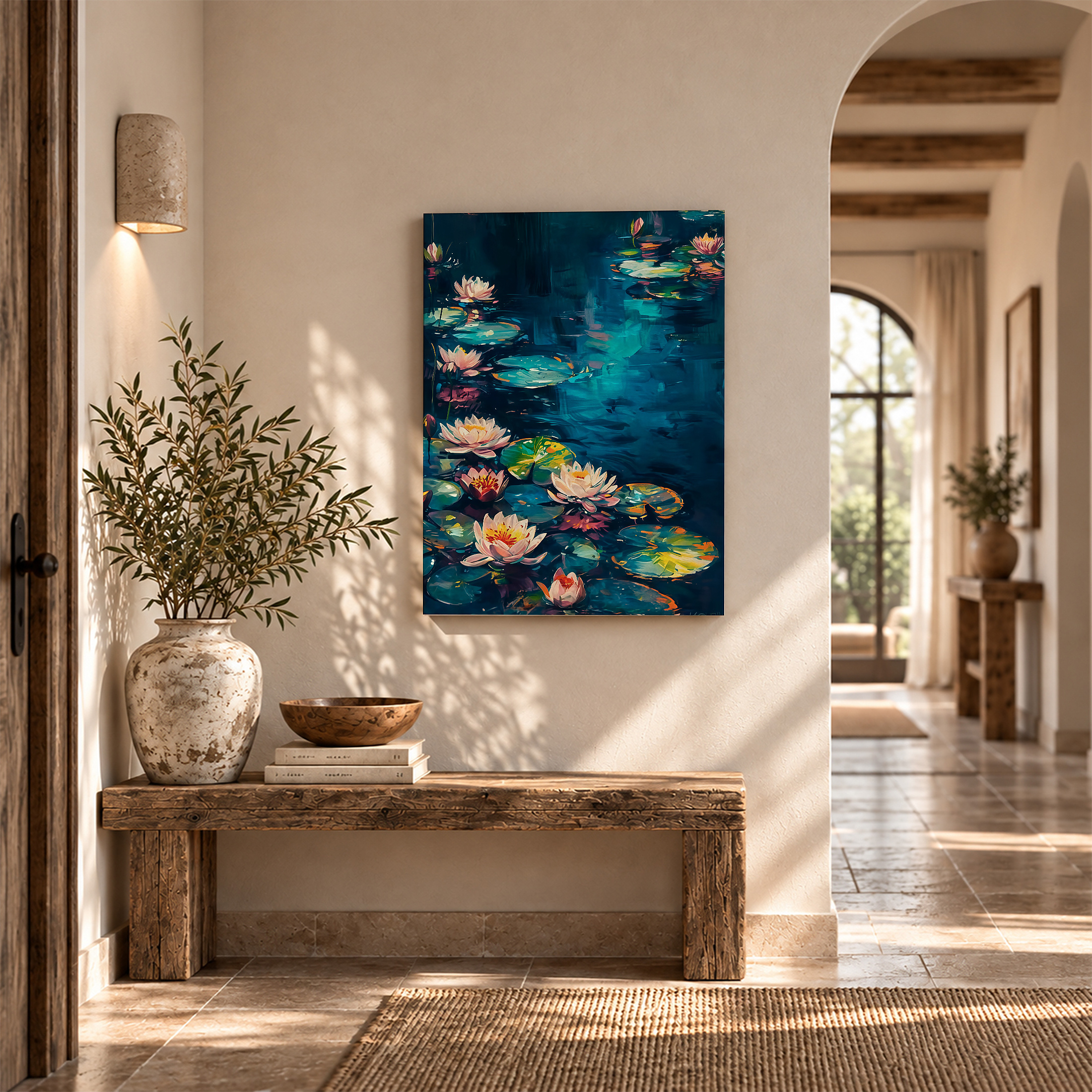 Moonlit Water Lily Pond Framed Canvas Wall Art - Image 6