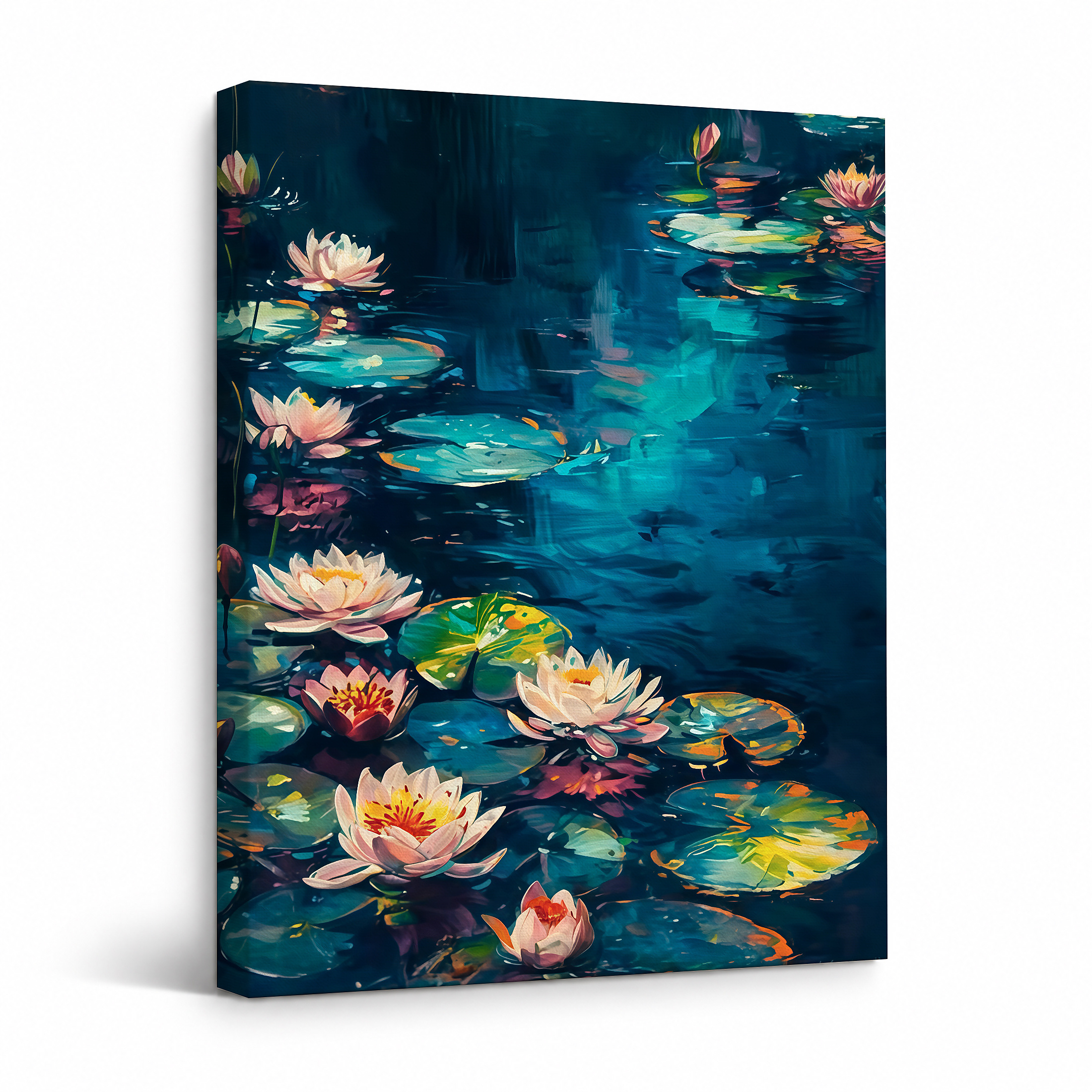 Moonlit Water Lily Pond Framed Canvas Wall Art