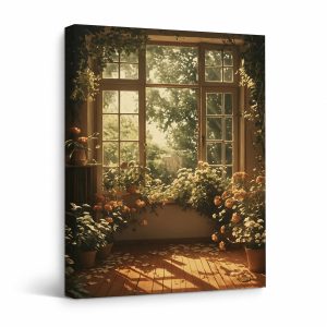 Sunlit Garden Window Framed Canvas Wall Art - Ready to Hang