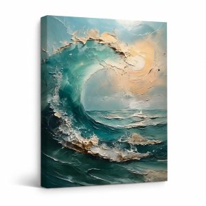 Ocean Wave Sunrise Framed Canvas Wall Art