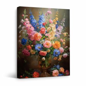 Vibrant Floral Bouquet Still Life Framed Canvas Wall Art