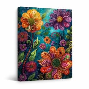 Vibrant Psychedelic Floral Framed Canvas Wall Art