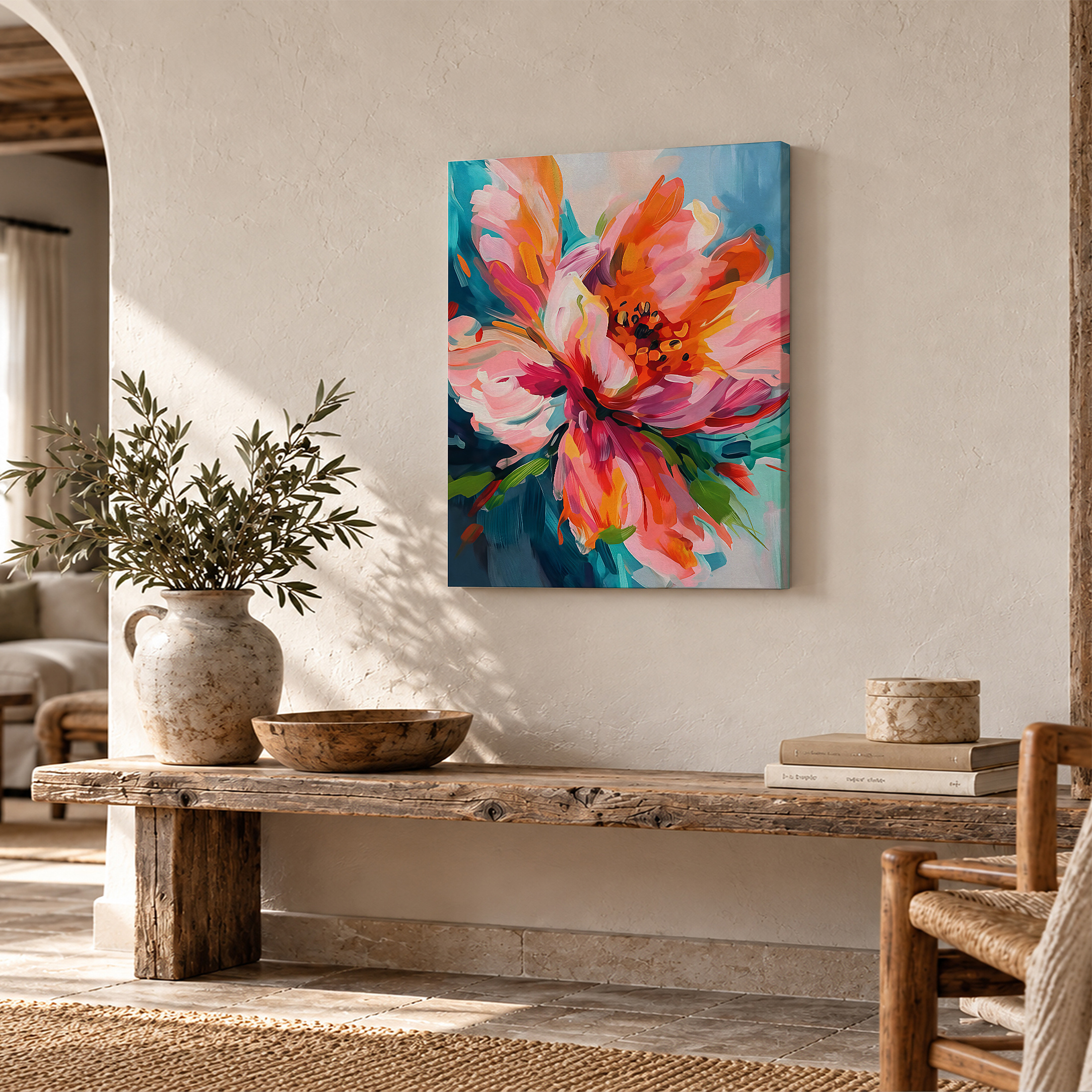 Vibrant Floral Abstract Framed Canvas Wall Art - Ready to Hang - Image 2