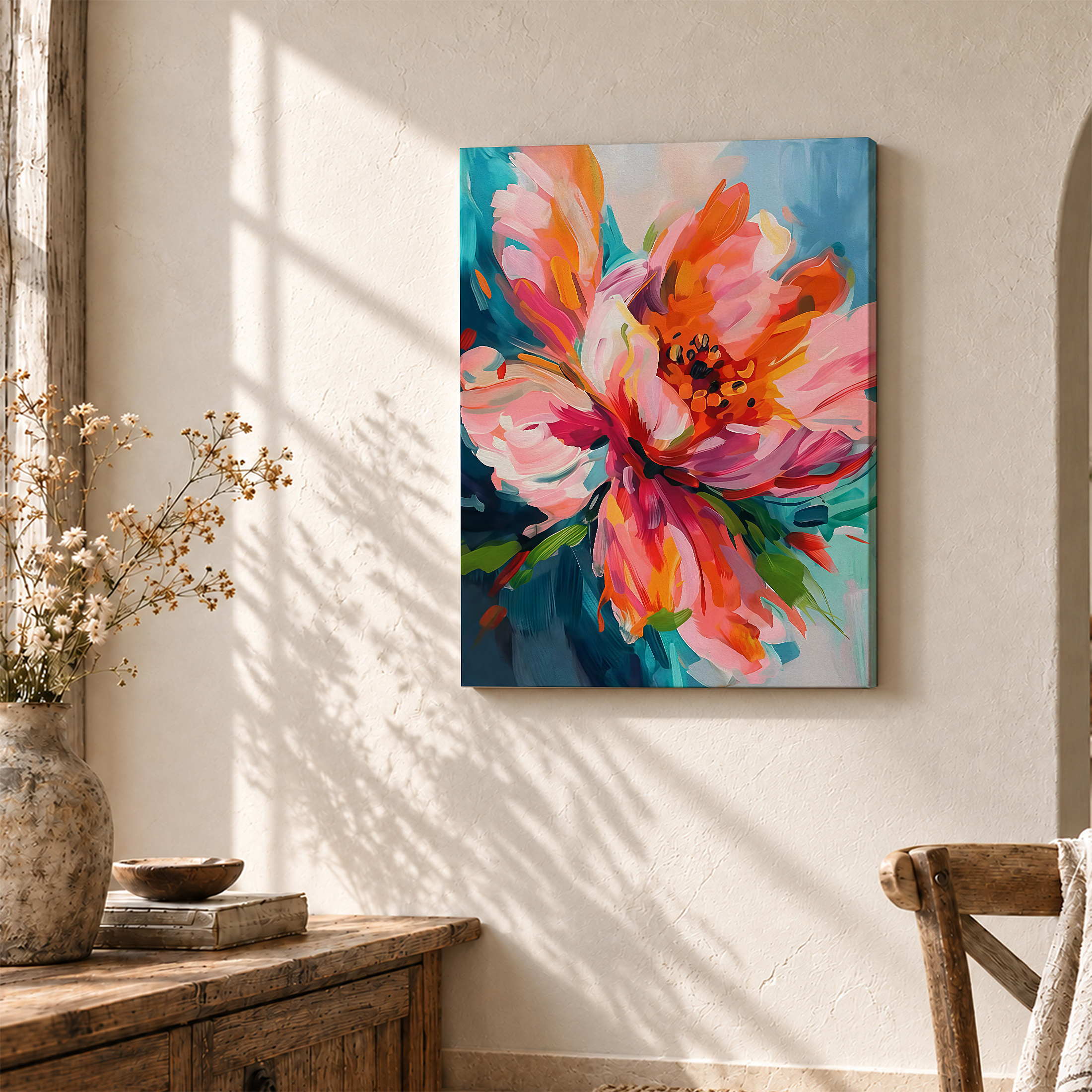 Vibrant Floral Abstract Framed Canvas Wall Art - Ready to Hang - Image 3