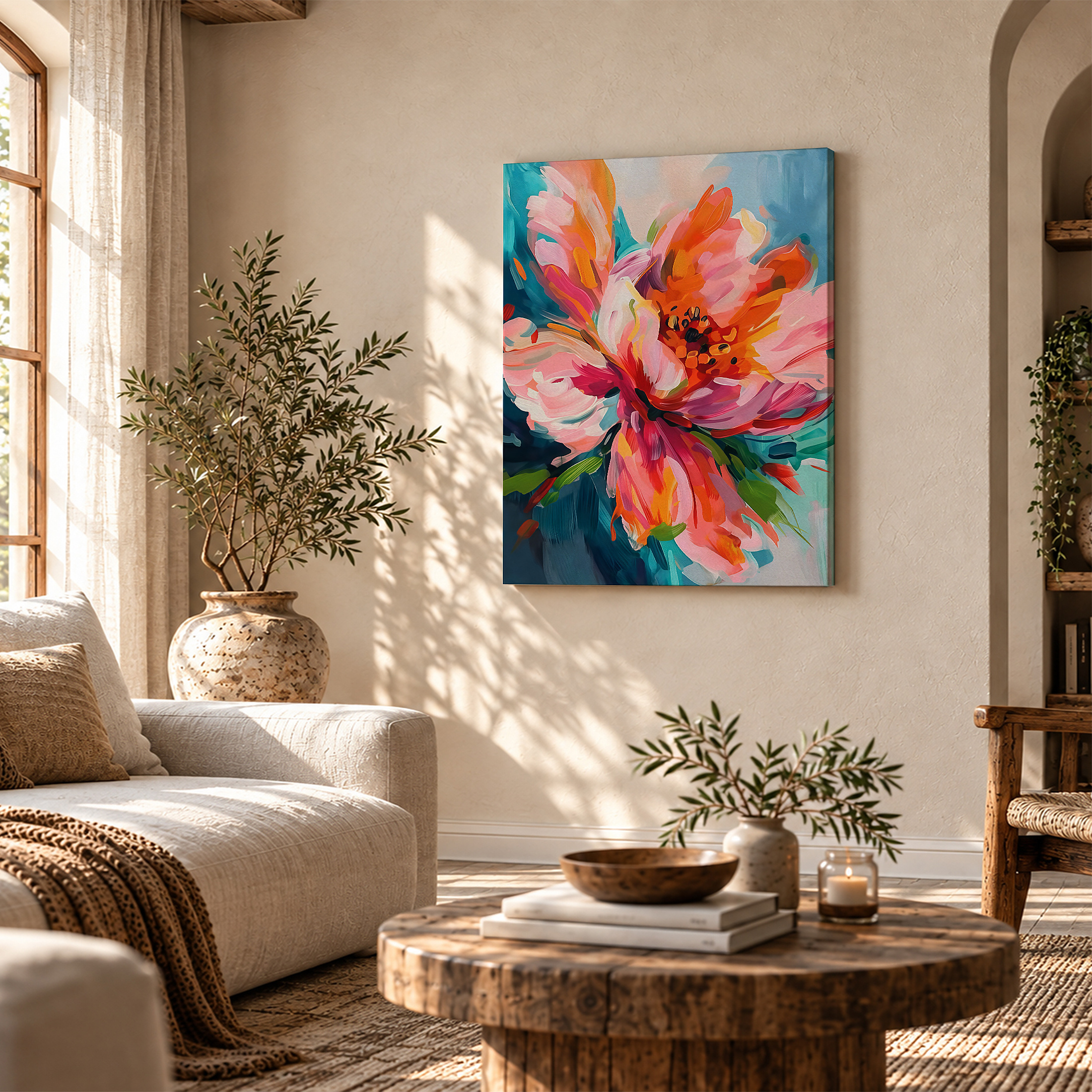 Vibrant Floral Abstract Framed Canvas Wall Art - Ready to Hang - Image 4