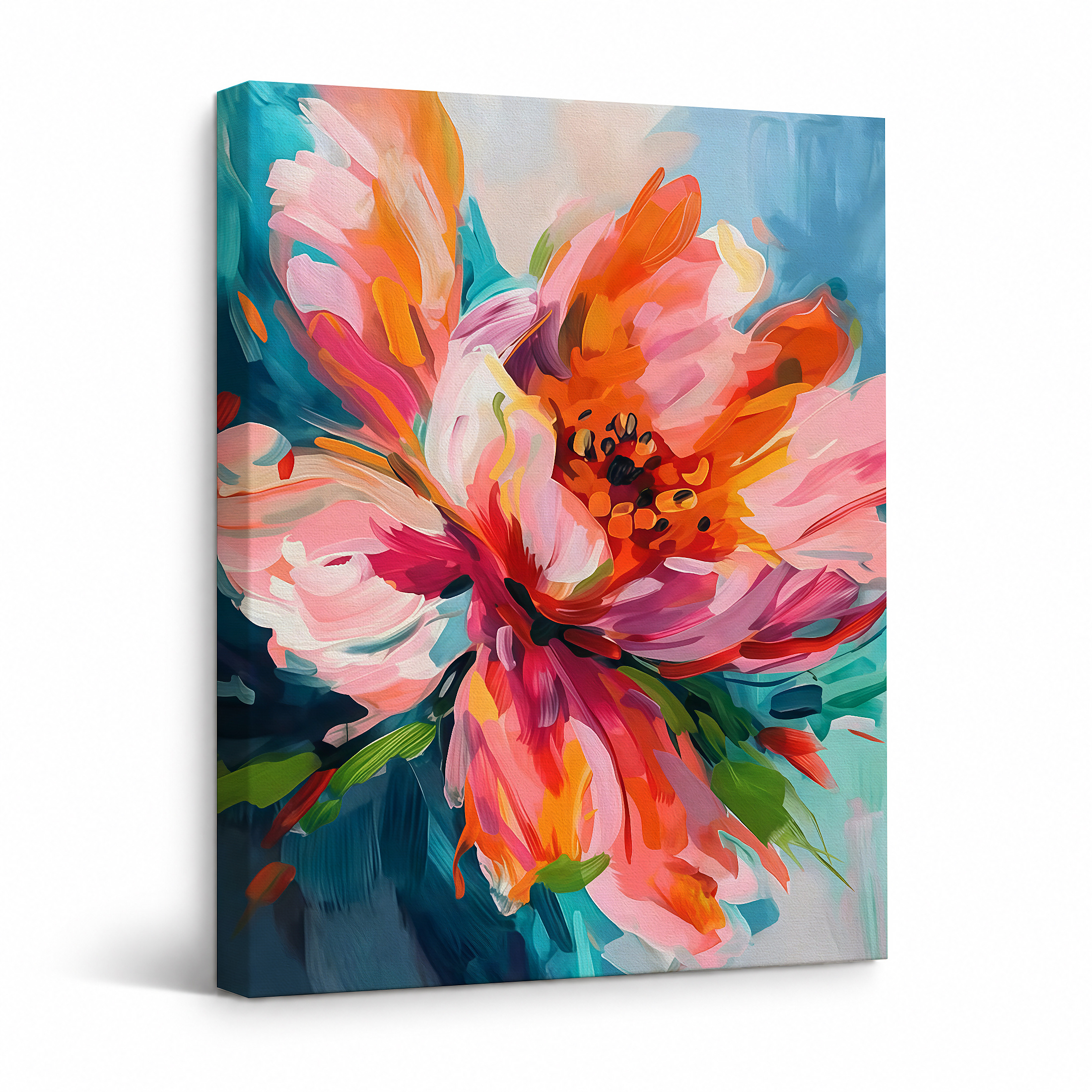 Vibrant Floral Abstract Framed Canvas Wall Art - Ready to Hang
