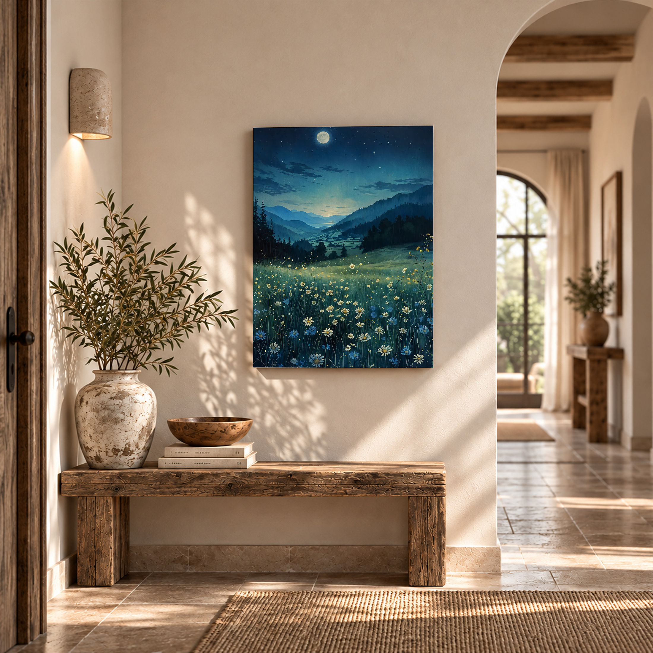 Moonlit Mountain Meadow Framed Canvas Wall Art - Ready to Hang - Image 6