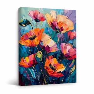Vibrant Poppy Floral Painting Framed Canvas Wall Art