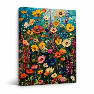 Vibrant Floral Garden Framed Canvas Wall Art | Ready to Hang