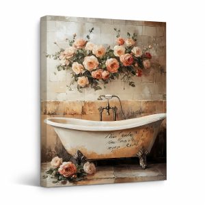Vintage Rose Bath Tub Framed Canvas Wall Art - Ready to Hang