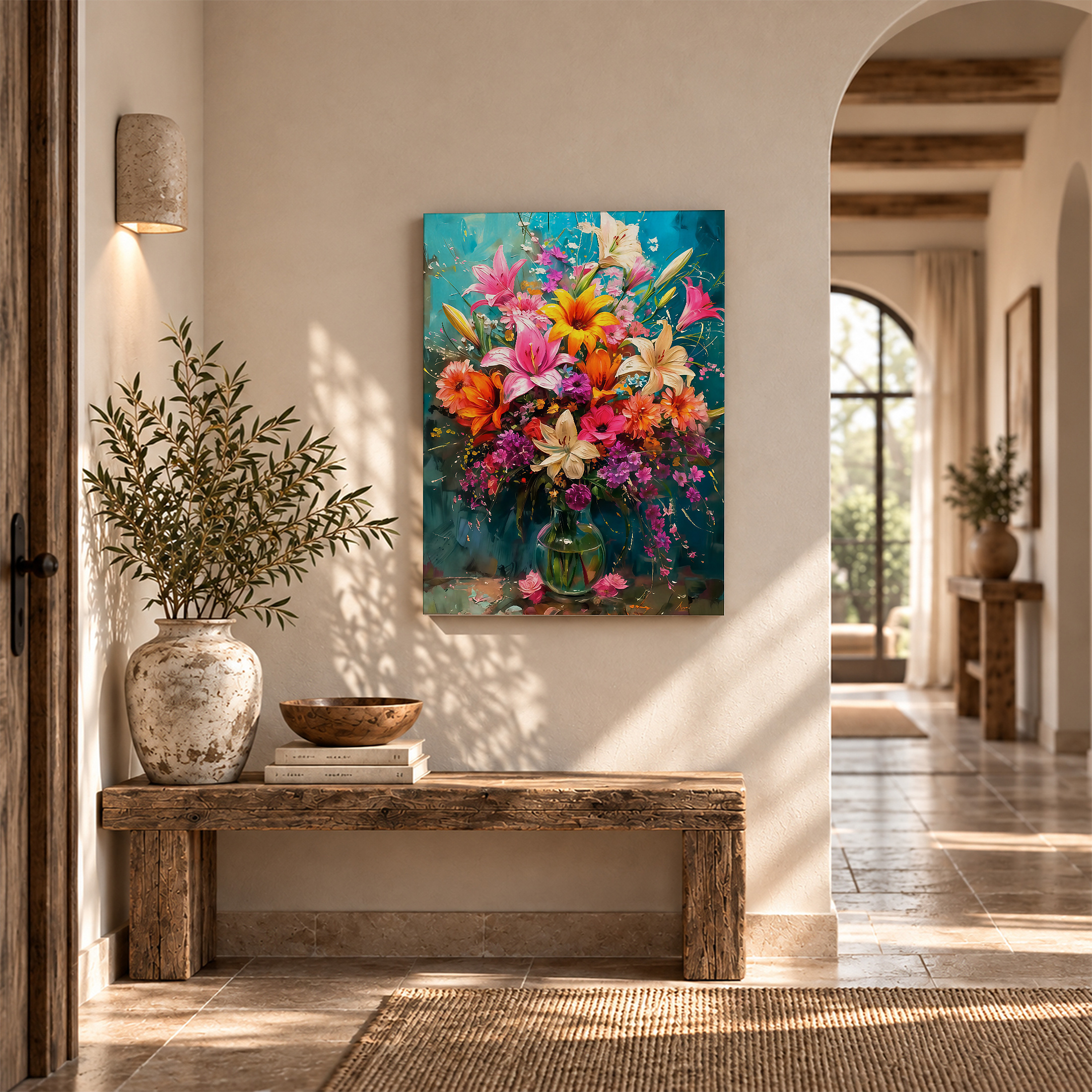 Vibrant Floral Bouquet Framed Canvas Wall Art Ready to Hang - Image 6