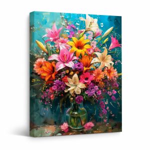 Vibrant Floral Bouquet Framed Canvas Wall Art Ready to Hang