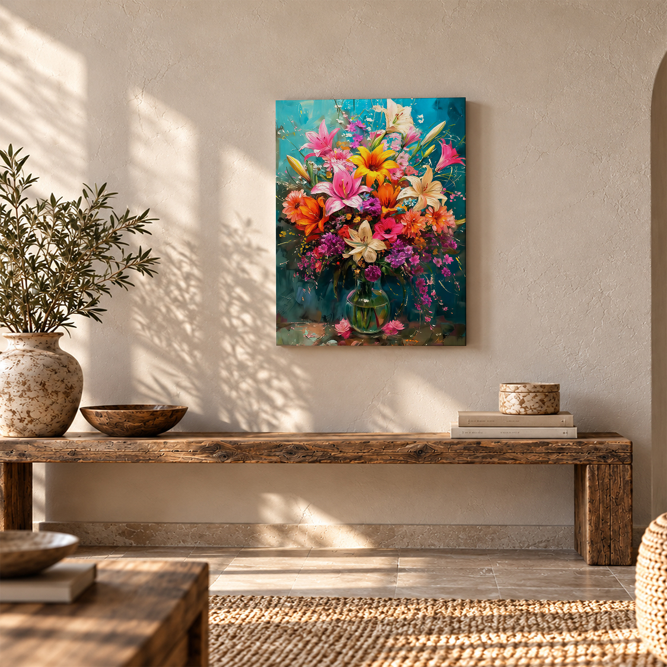 Vibrant Floral Bouquet Framed Canvas Wall Art Ready to Hang - Image 5