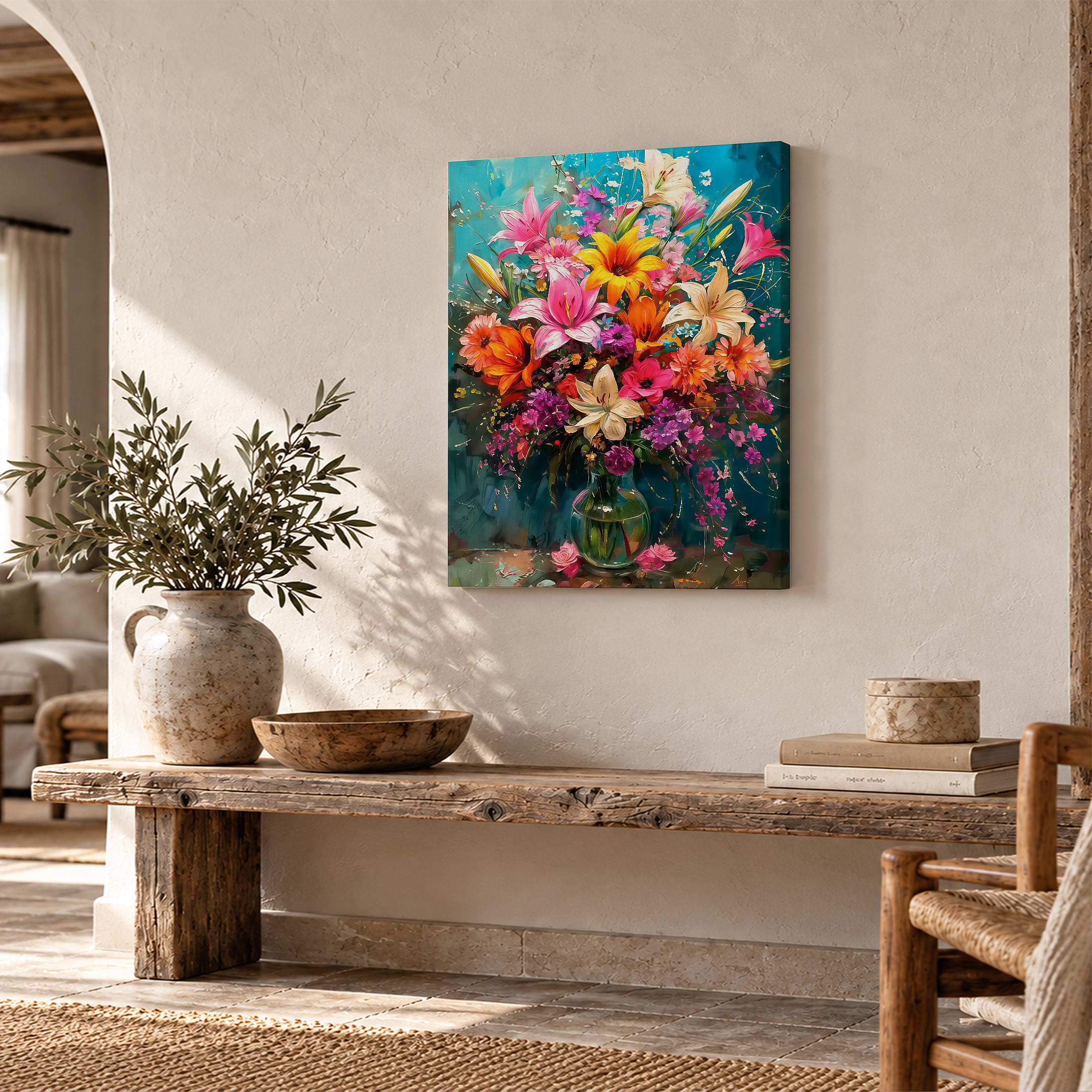 Vibrant Floral Bouquet Framed Canvas Wall Art Ready to Hang - Image 2