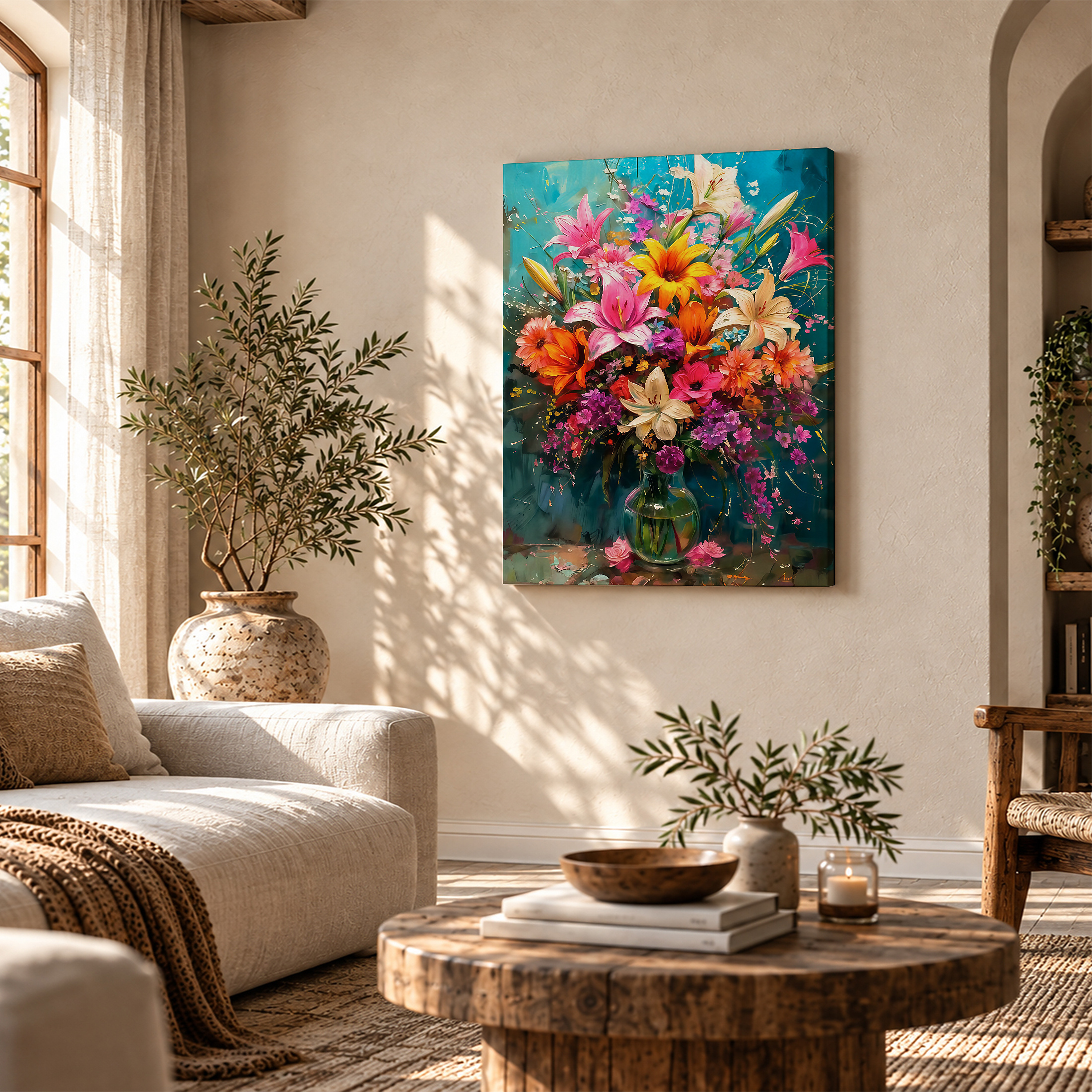 Vibrant Floral Bouquet Framed Canvas Wall Art Ready to Hang - Image 4