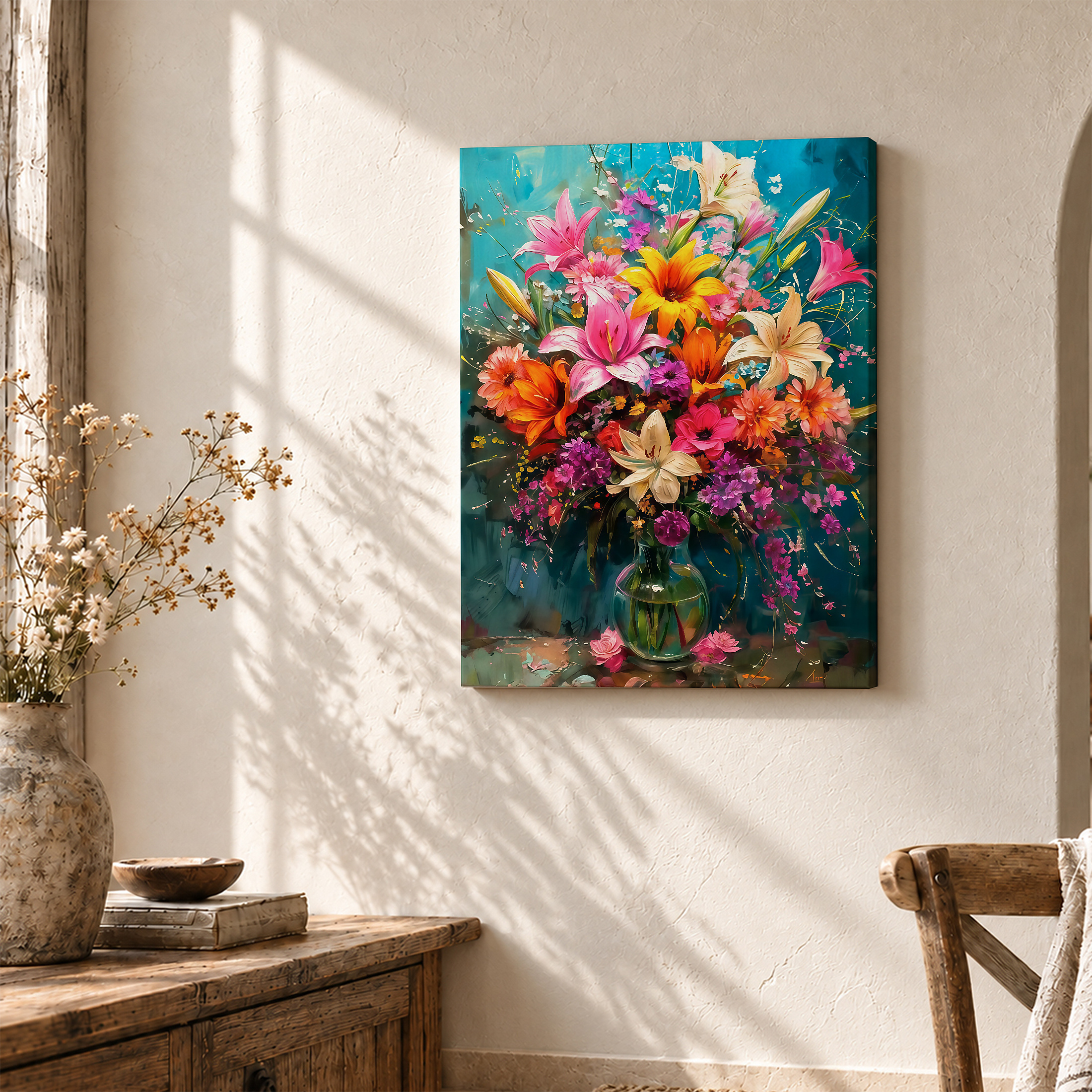 Vibrant Floral Bouquet Framed Canvas Wall Art Ready to Hang - Image 3