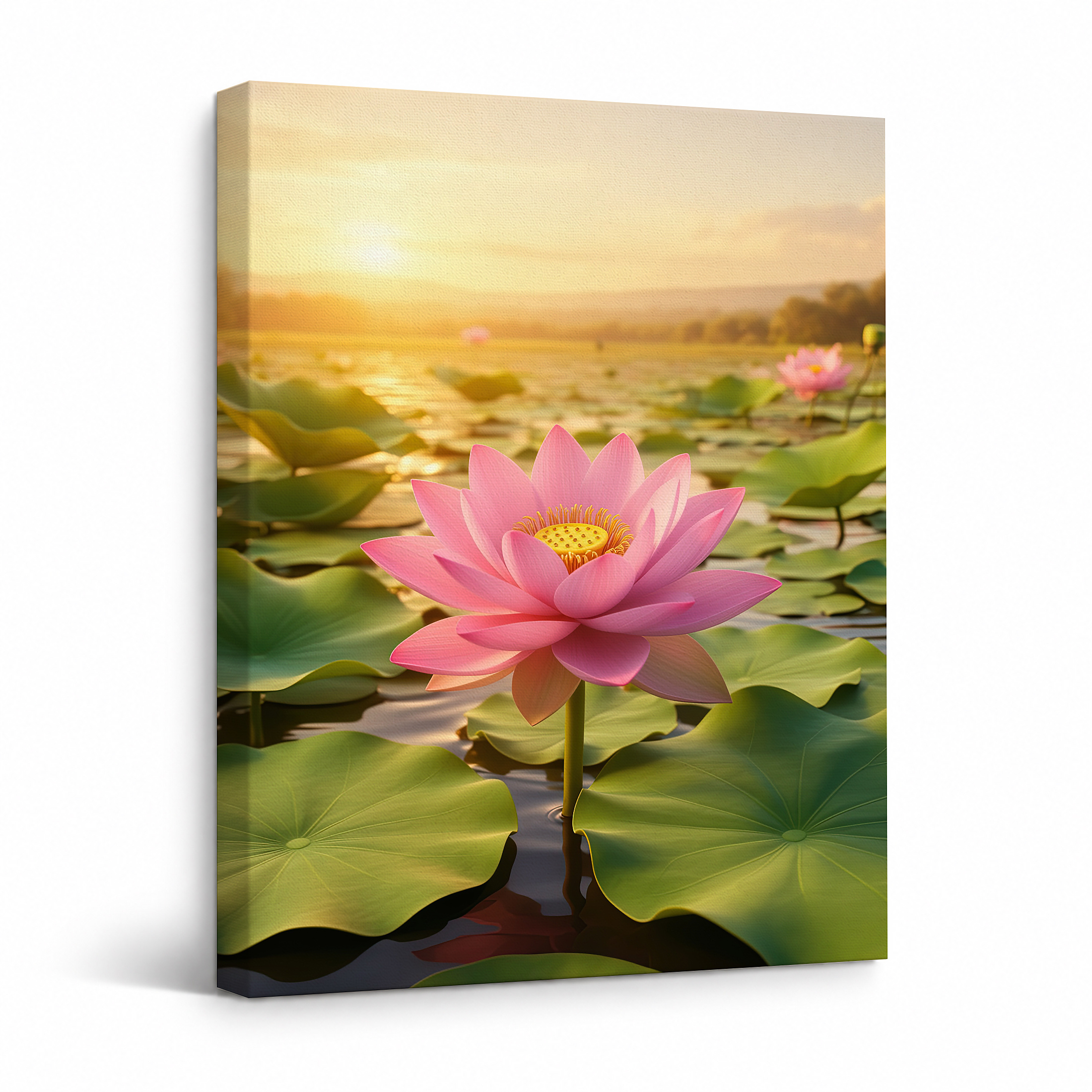 Sunset Lotus Bloom Framed Canvas Wall Art - Serene Nature Decor