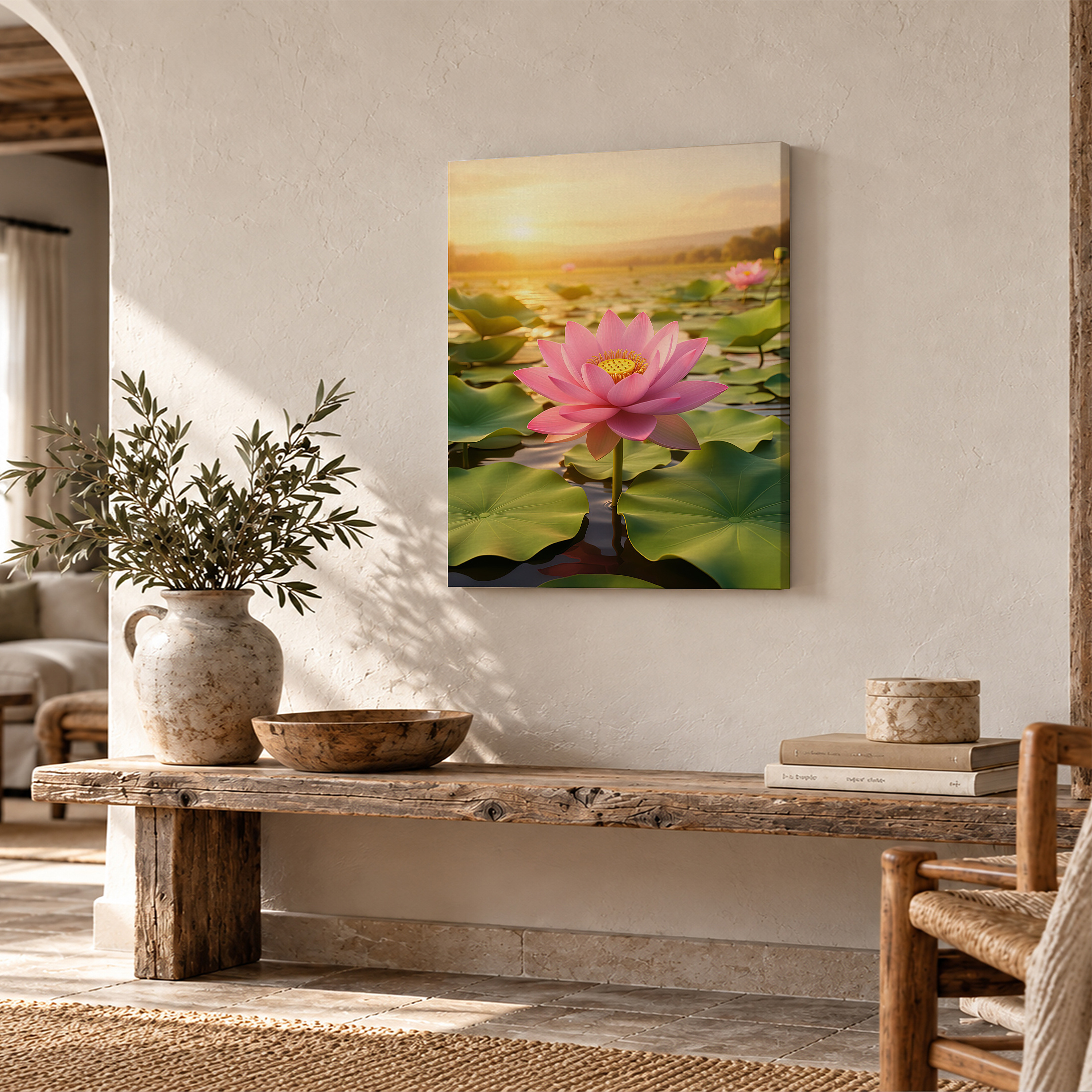 Sunset Lotus Bloom Framed Canvas Wall Art - Serene Nature Decor - Image 2