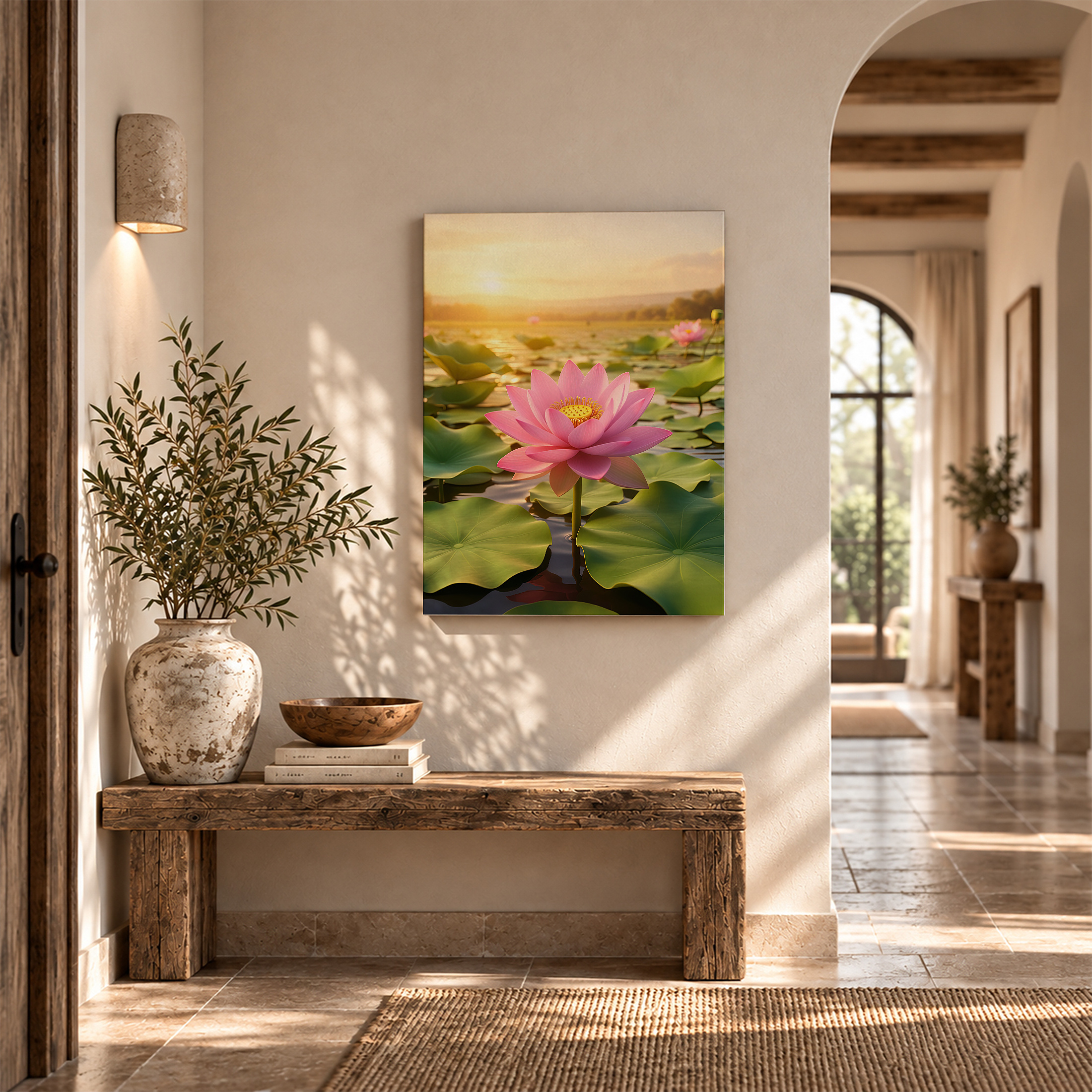 Sunset Lotus Bloom Framed Canvas Wall Art - Serene Nature Decor - Image 6