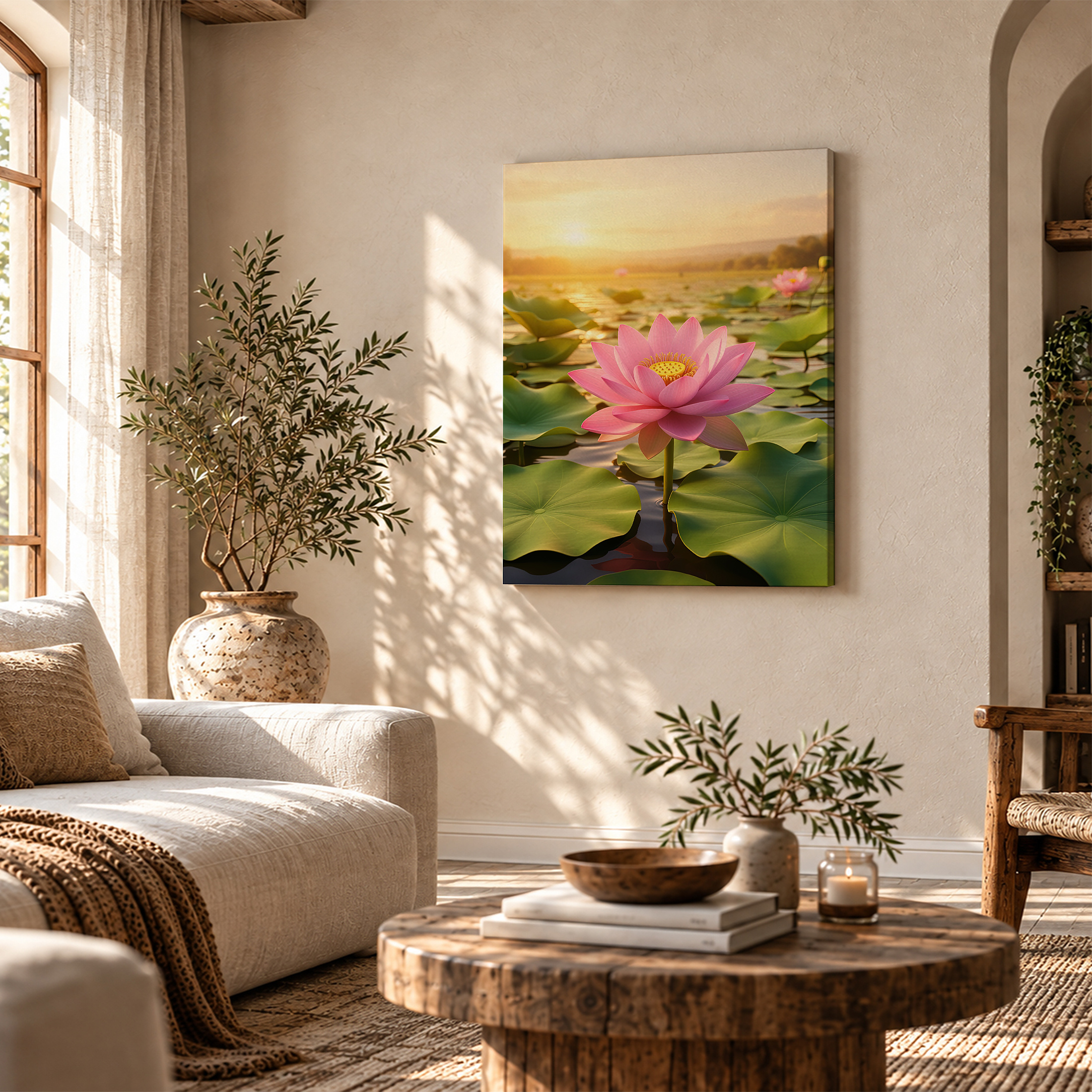 Sunset Lotus Bloom Framed Canvas Wall Art - Serene Nature Decor - Image 4