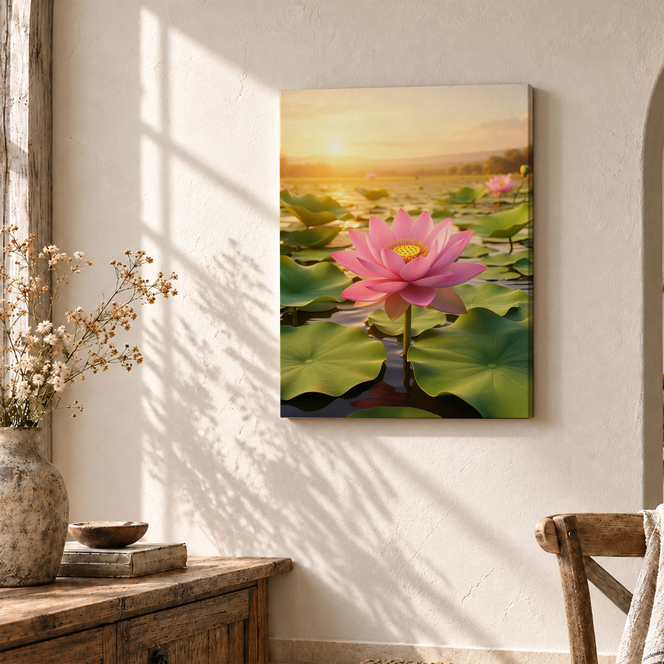 Sunset Lotus Bloom Framed Canvas Wall Art - Serene Nature Decor - Image 3