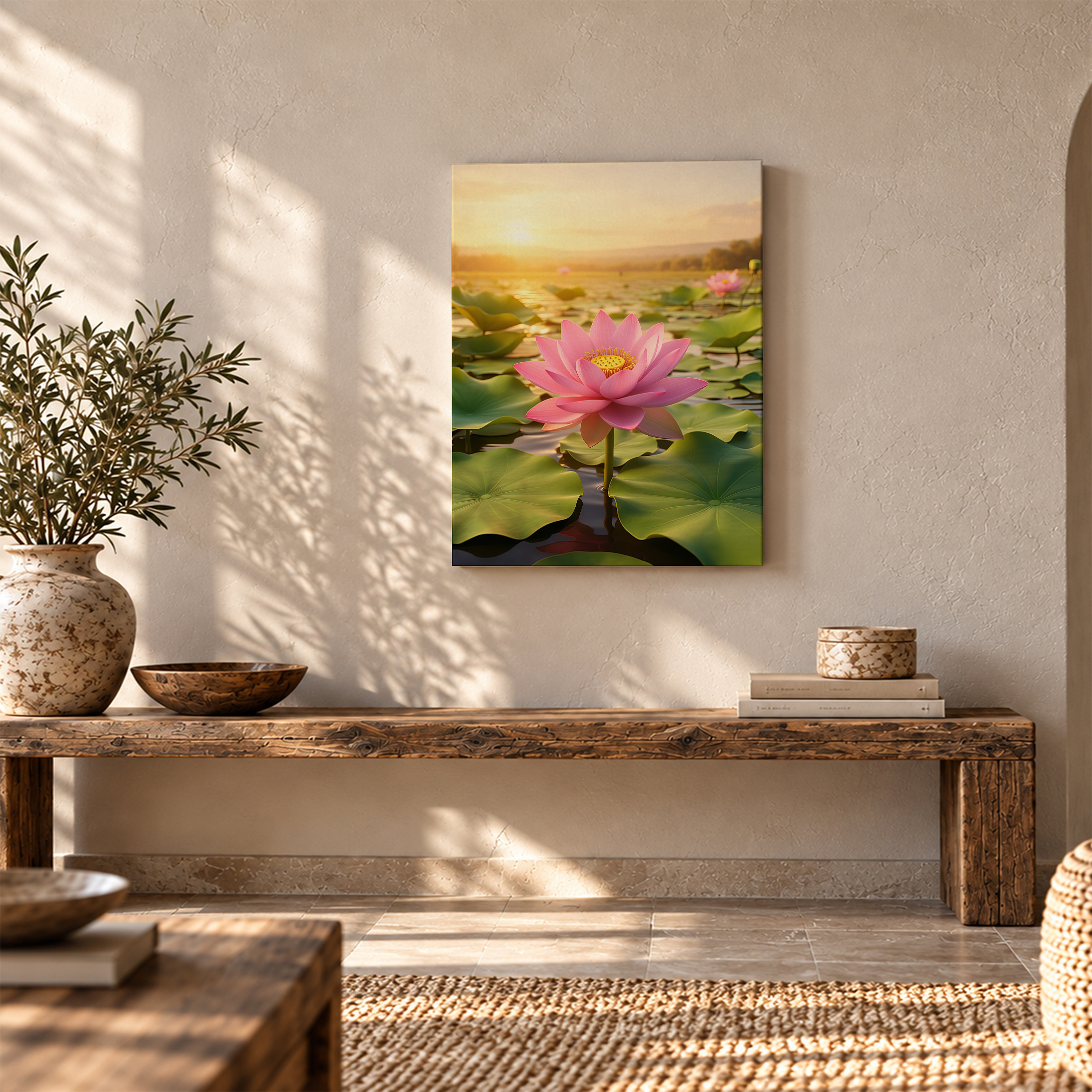 Sunset Lotus Bloom Framed Canvas Wall Art - Serene Nature Decor - Image 5