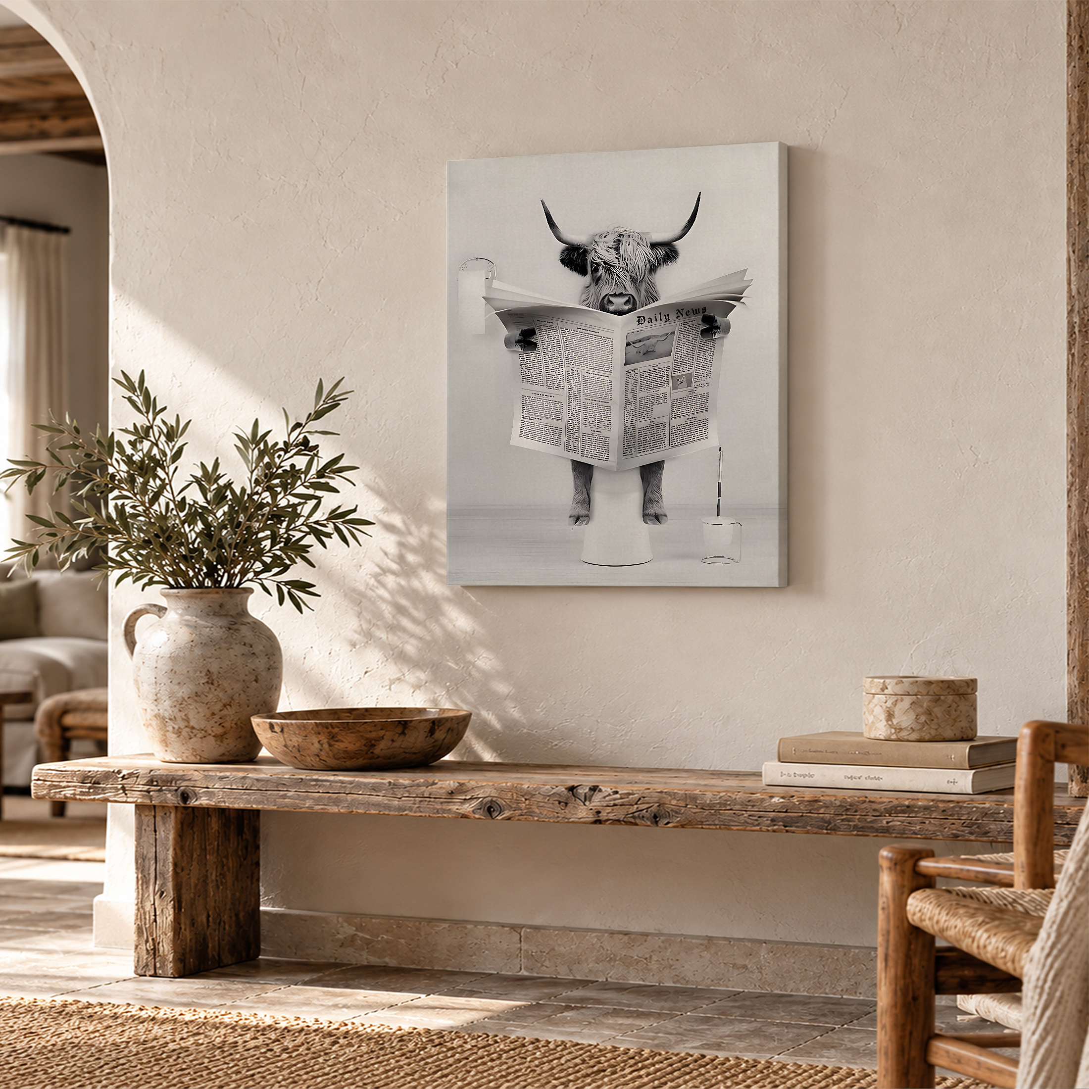 Highland Cow Reading Newspaper Framed Canvas Wall Art - Ready to Hang - Image 2