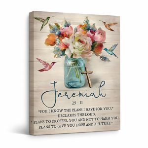 Jeremiah 29:11 Floral Hummingbird Bible Verse Framed Canvas Wall Art