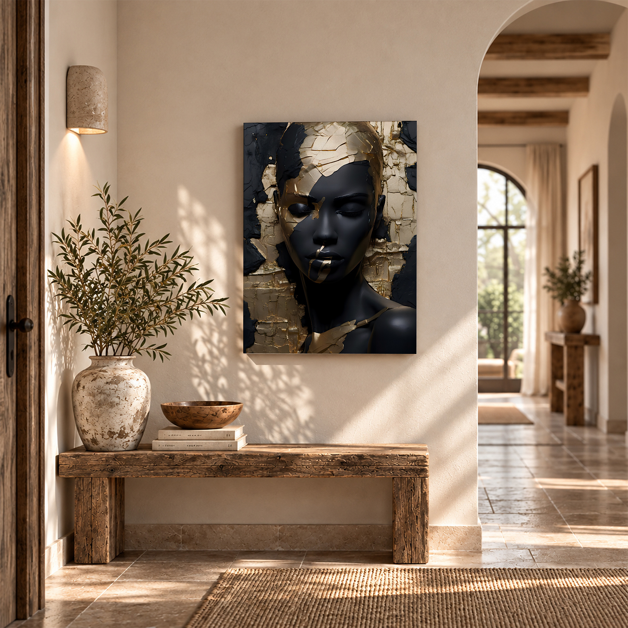 Gold Leaf Black Portrait Framed Canvas Wall Art - Image 6