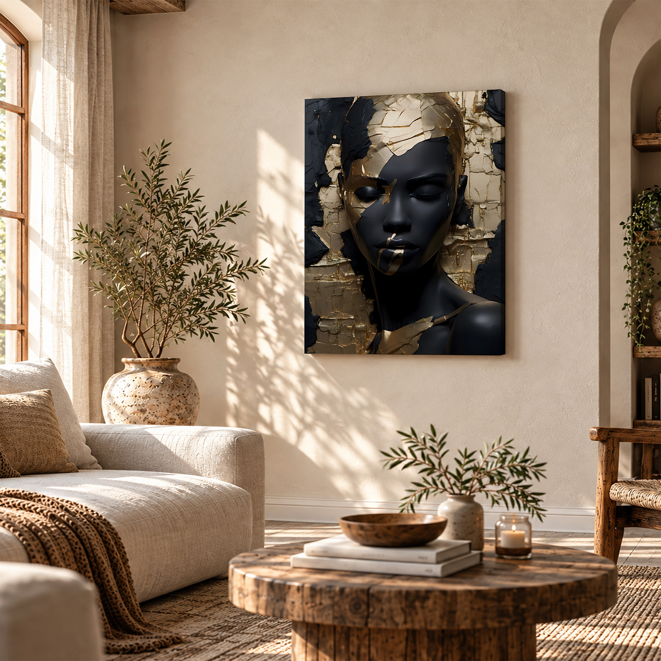 Gold Leaf Black Portrait Framed Canvas Wall Art - Image 4
